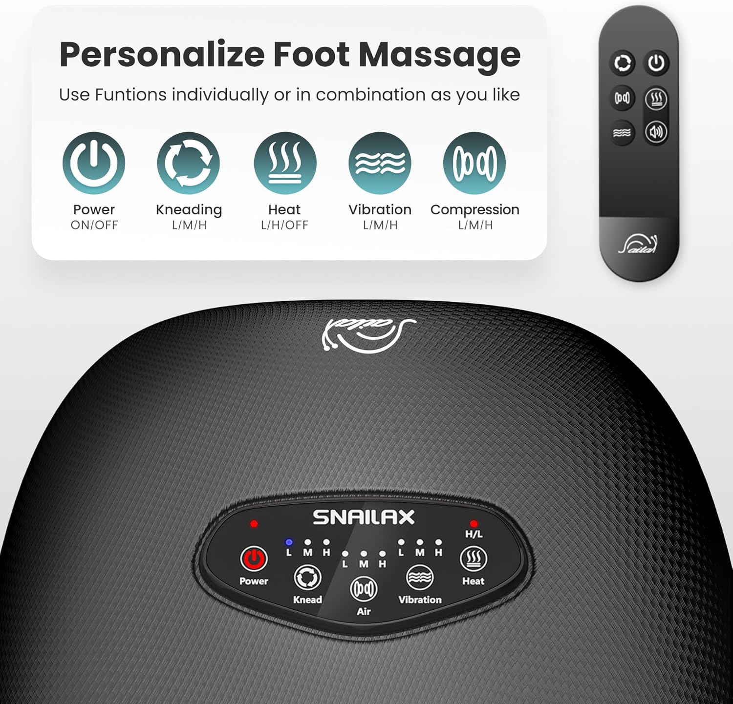 Shiatsu Foot Massager Heat Compression Vibration Remote Pain Relief