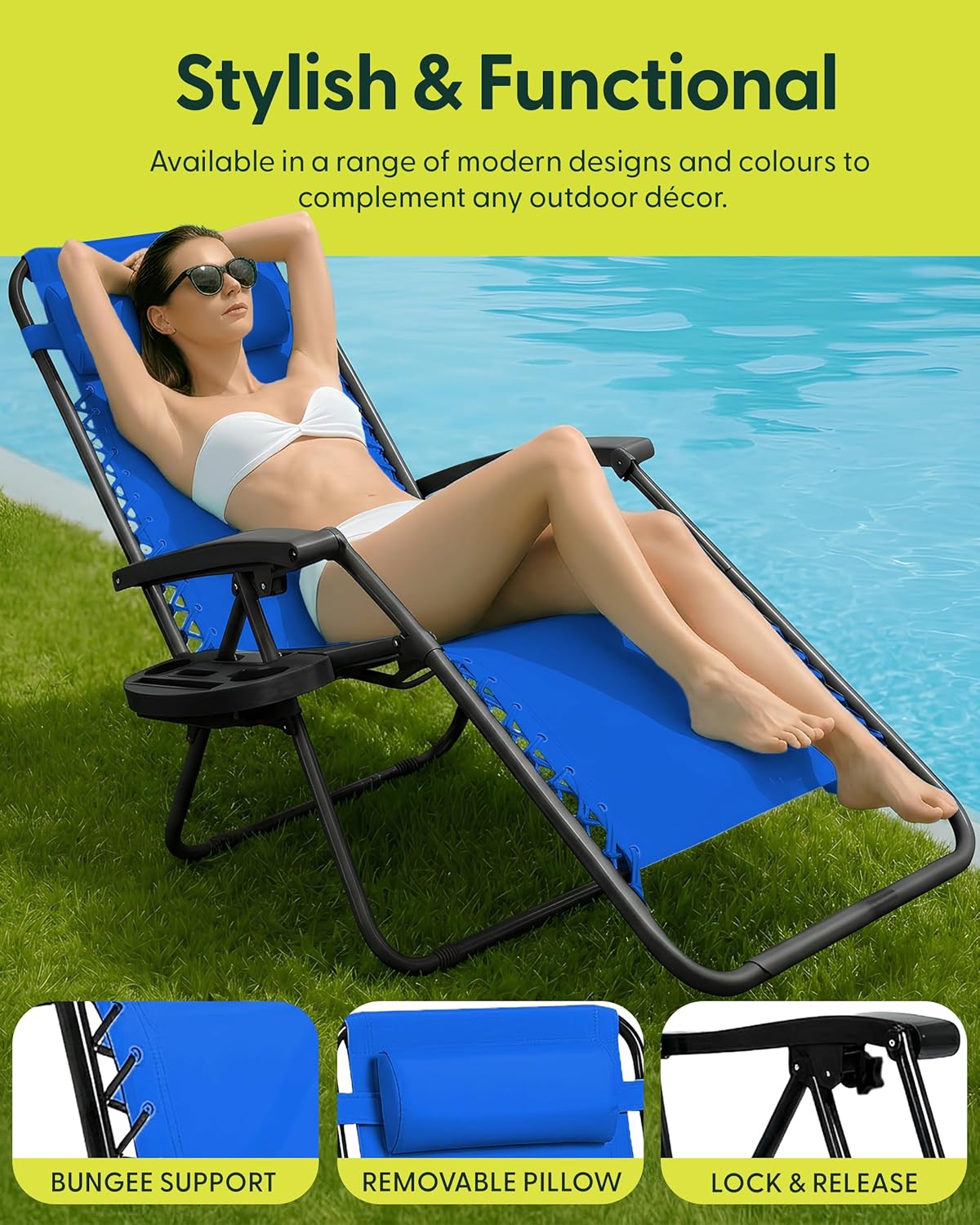Set of 2 Foldable Zero Gravity Garden Chairs Dark Blue
