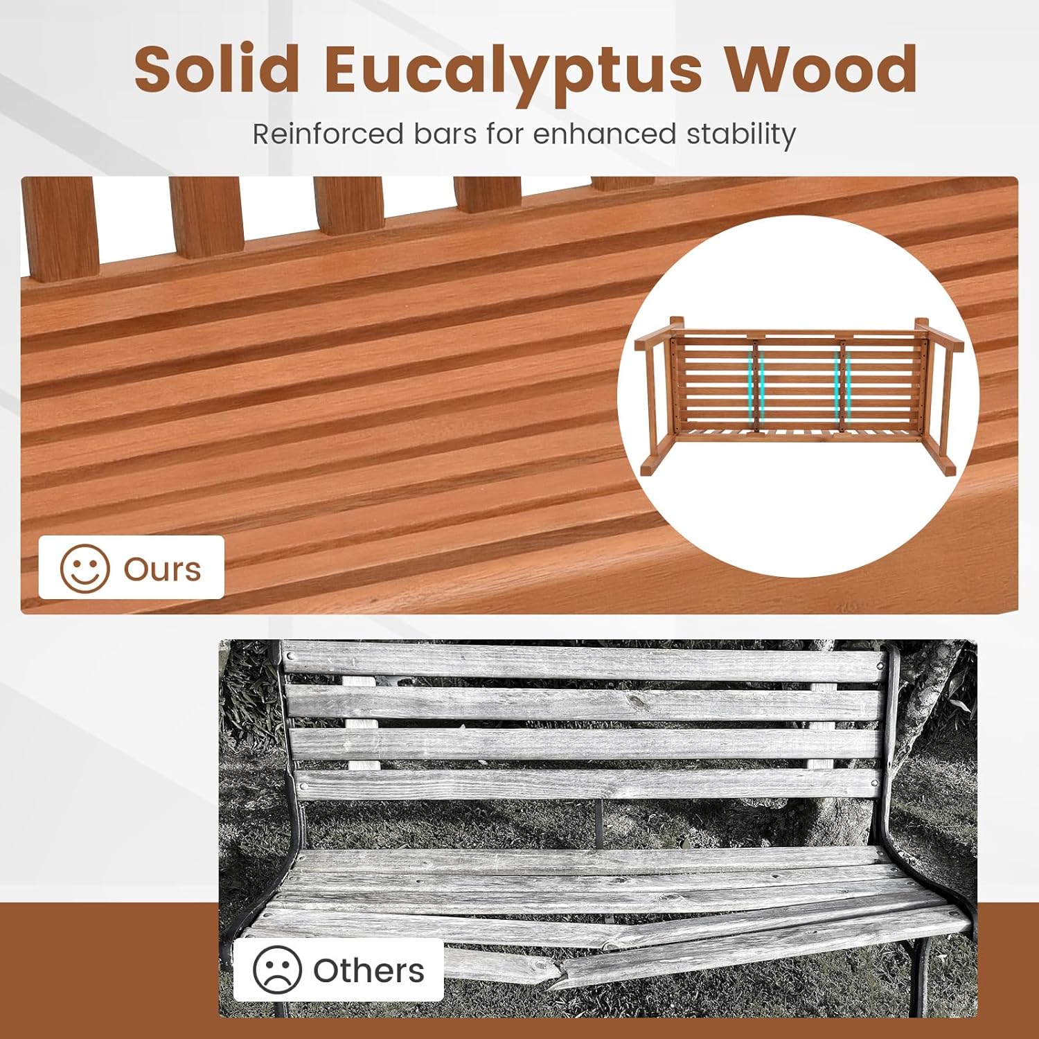 2 Seater Eucalyptus Wood Garden Bench Patio Loveseat Seat