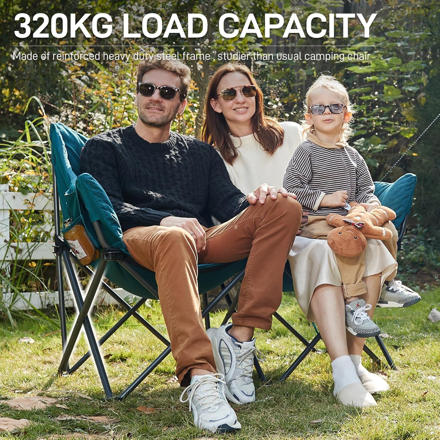 Double Folding Camping Sofa Chair 320kg Padded Green