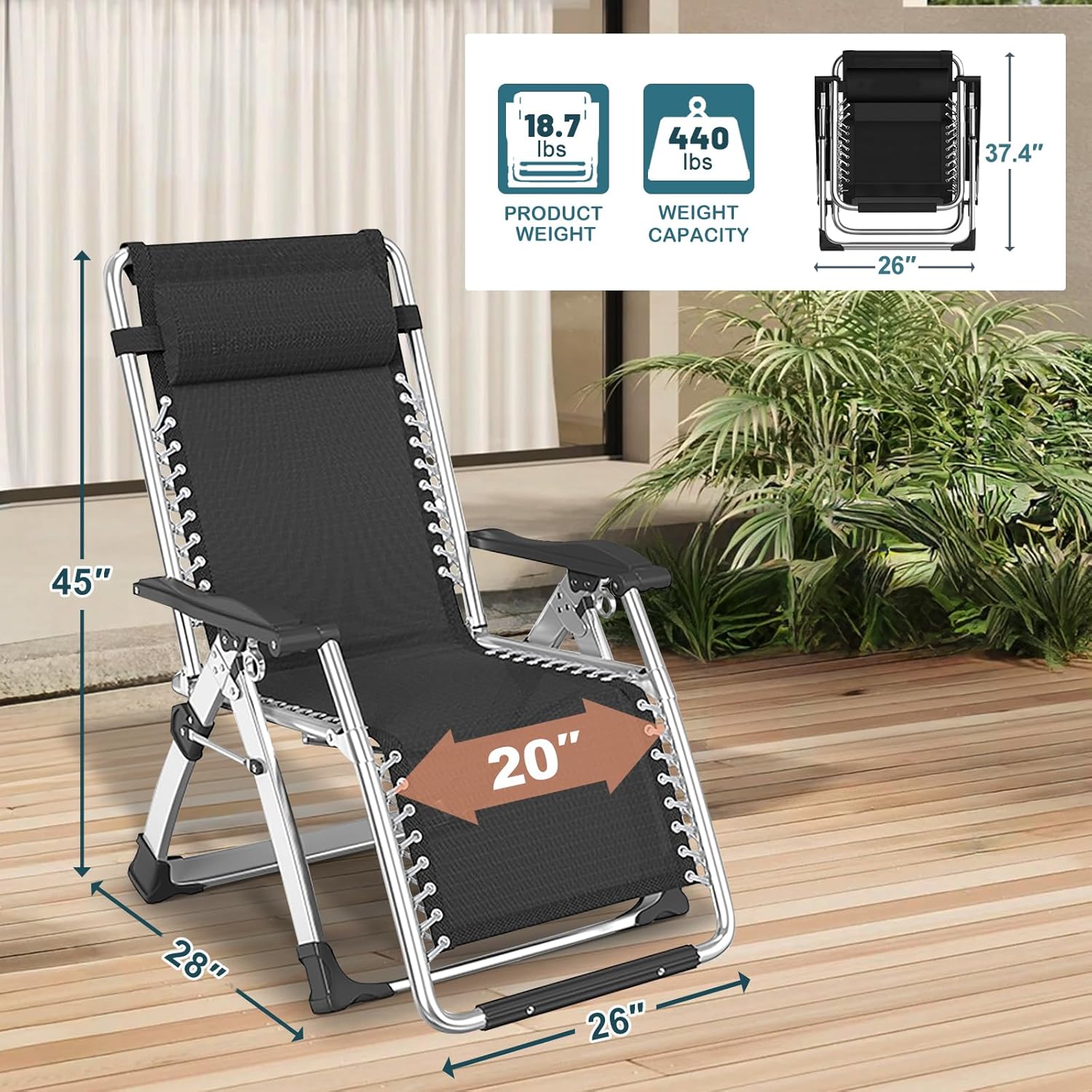 Zero Gravity Recliner Chair Folding Sun Lounger Flax Blue