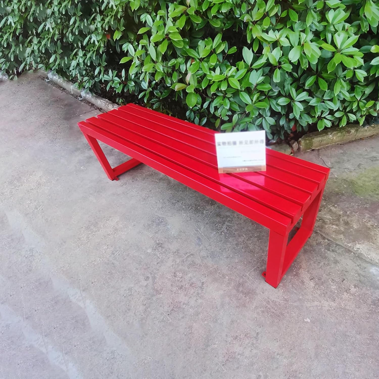 Metal Garden Bench 3 Seater Backless Outdoor Patio Seat 100cm Red