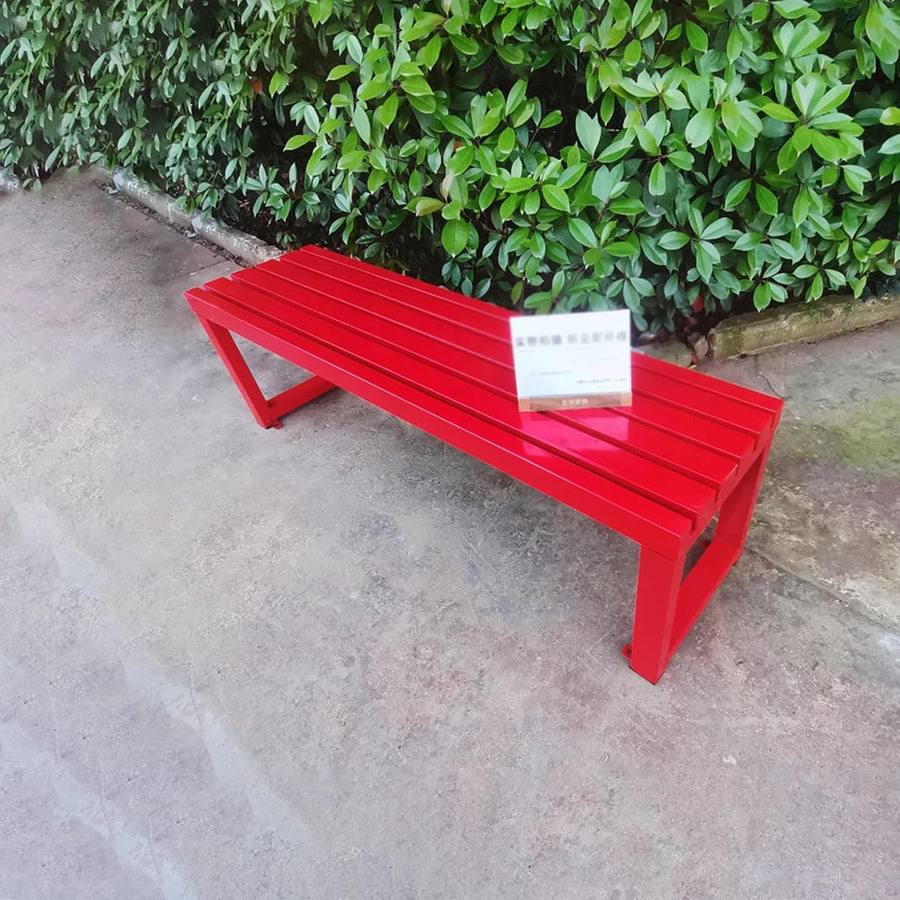 Metal Garden Bench 3 Seater Backless Outdoor Patio Seat 100cm Red