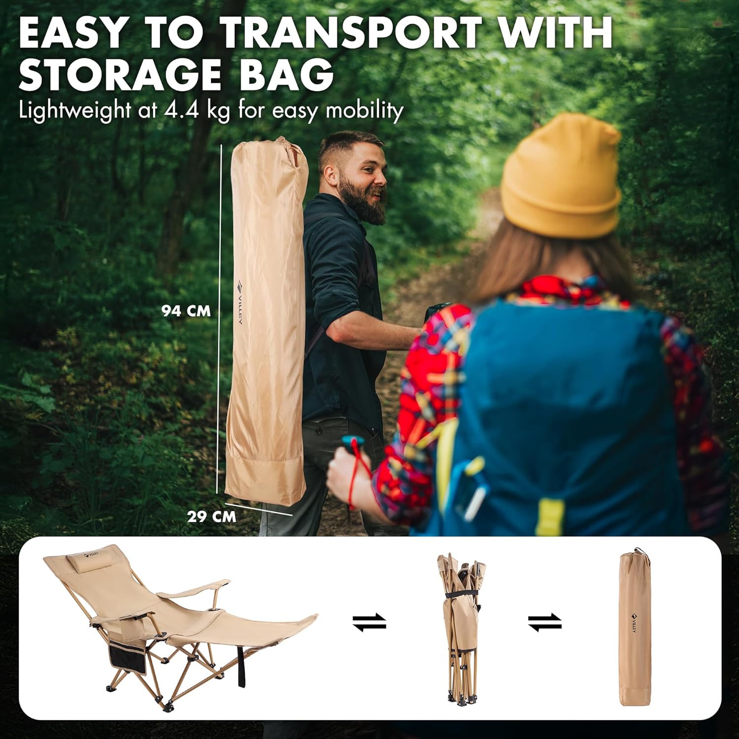 Reclining Camping Chair with Footrest Adjustable Lounger