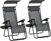 2 Foldable Zero Gravity Sun Lounger Chairs with Canopy Grey