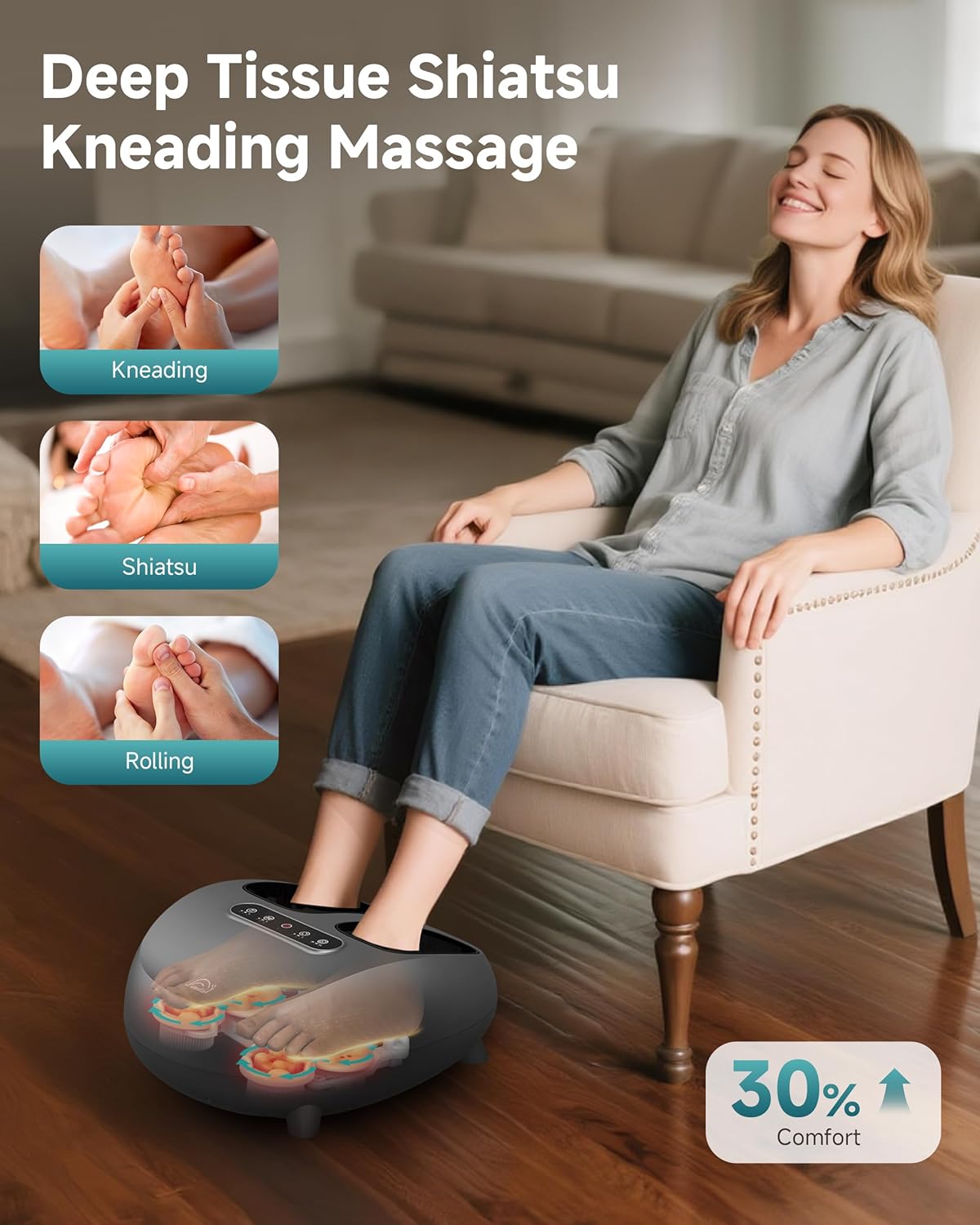 Shiatsu Foot Massager Heat Compression Remote 3 Levels Deep Kneading