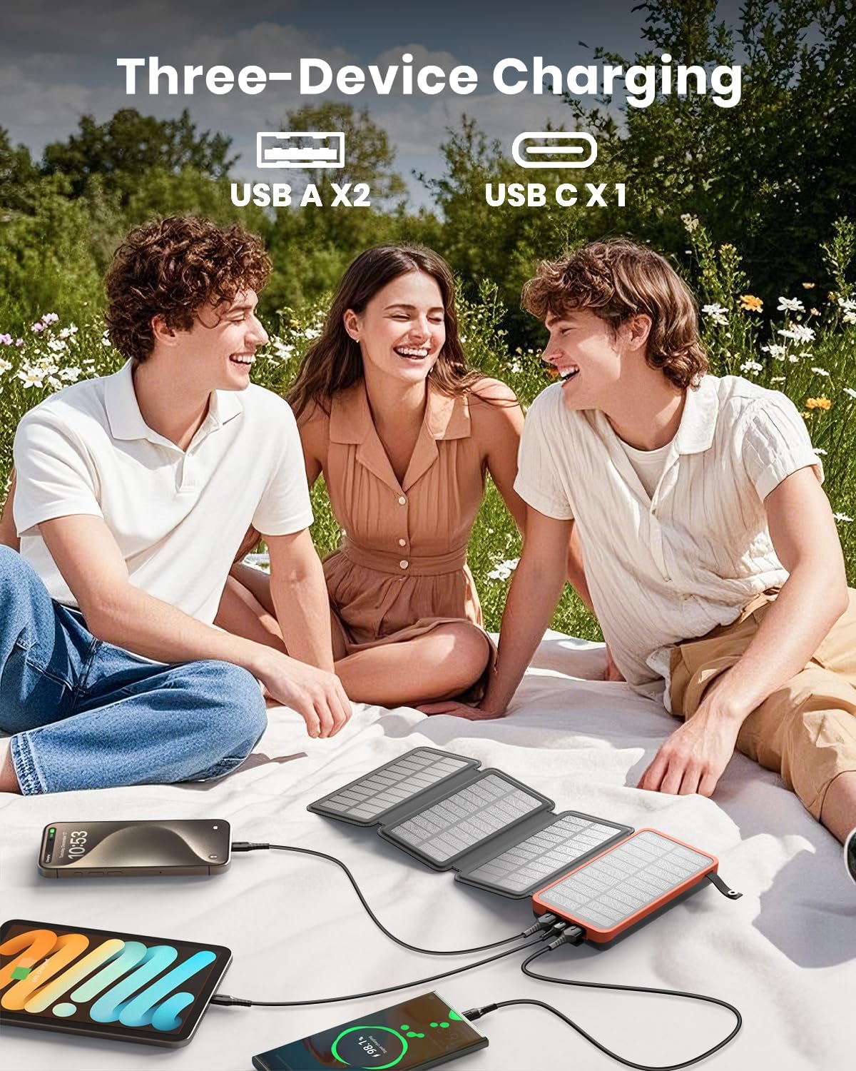 25000mAh Solar Power Bank Foldable Panels USB C Fast Charge