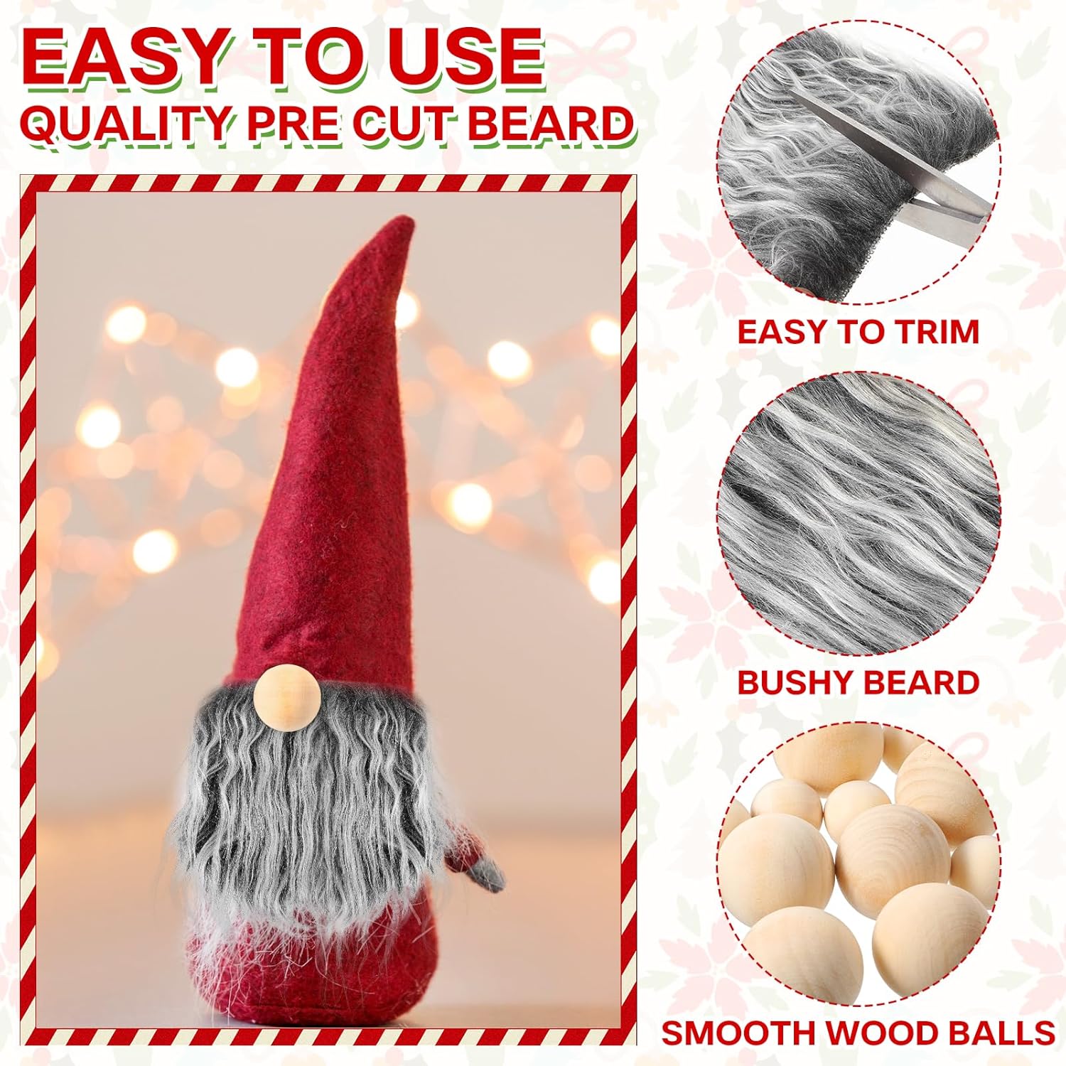 12PCS Gnome Beard Kit Faux Fur Craft Set DIY Christmas