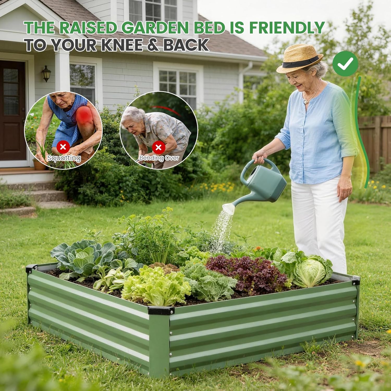 Set of 2 Metal Raised Garden Beds 120x120cm Olive Green