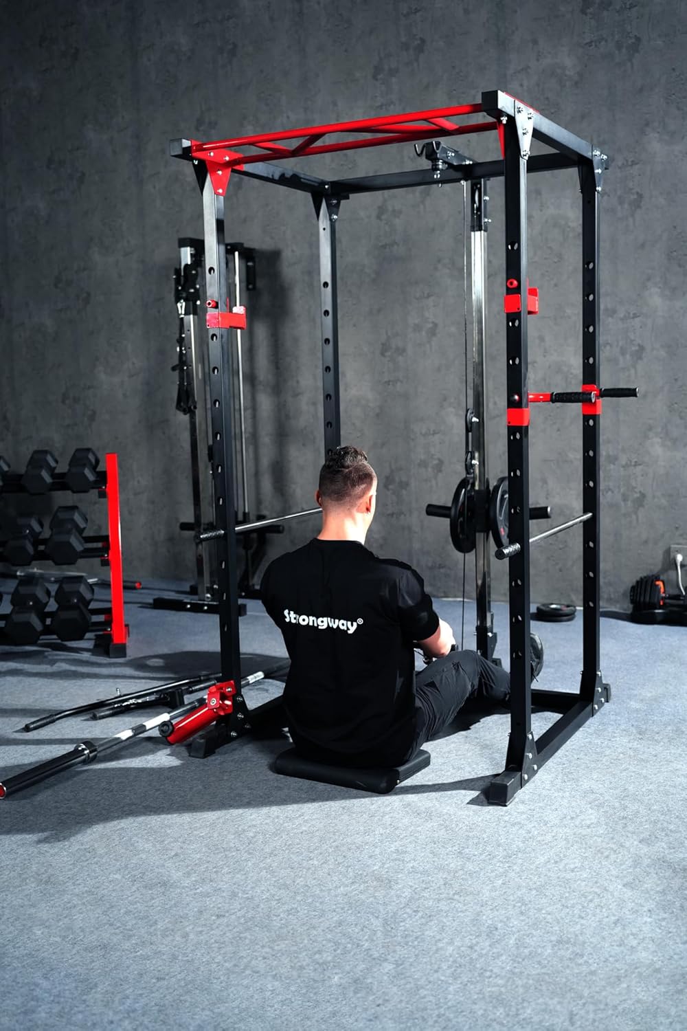 Power Cage Squat Rack Dual Pulley Home Gym Pull Up Station