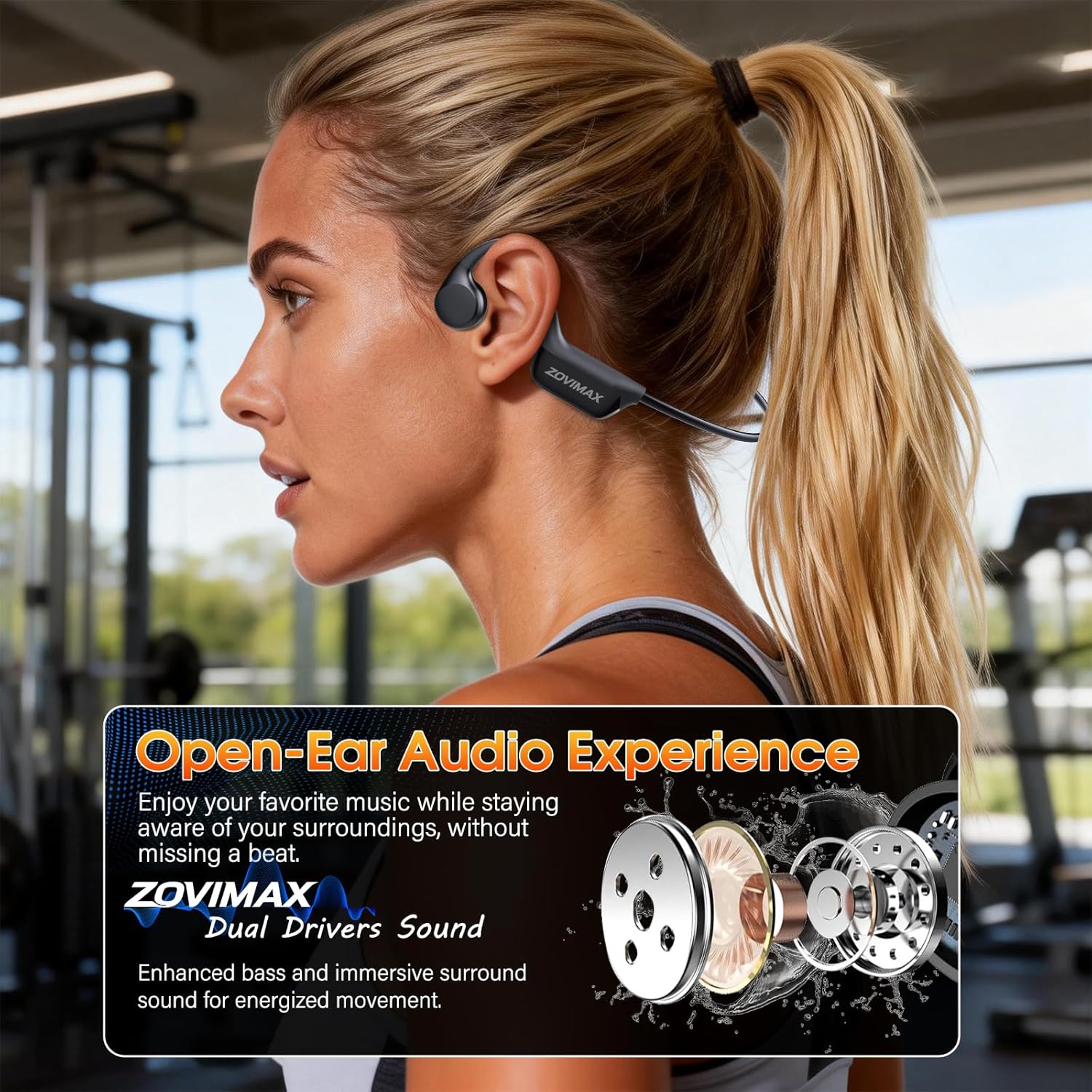 Bone Conduction Bluetooth Open Ear Headphones IPX7 Sport 10H