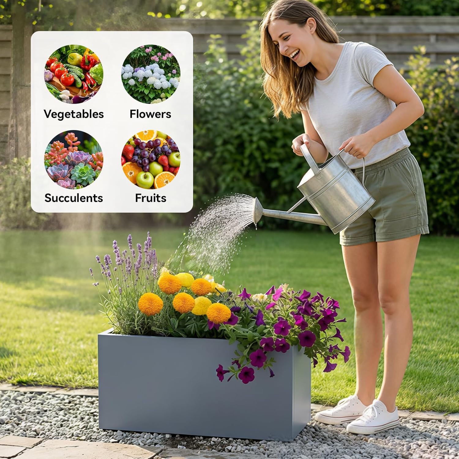 50L Dark Grey Metal Raised Garden Bed Planter 62cm