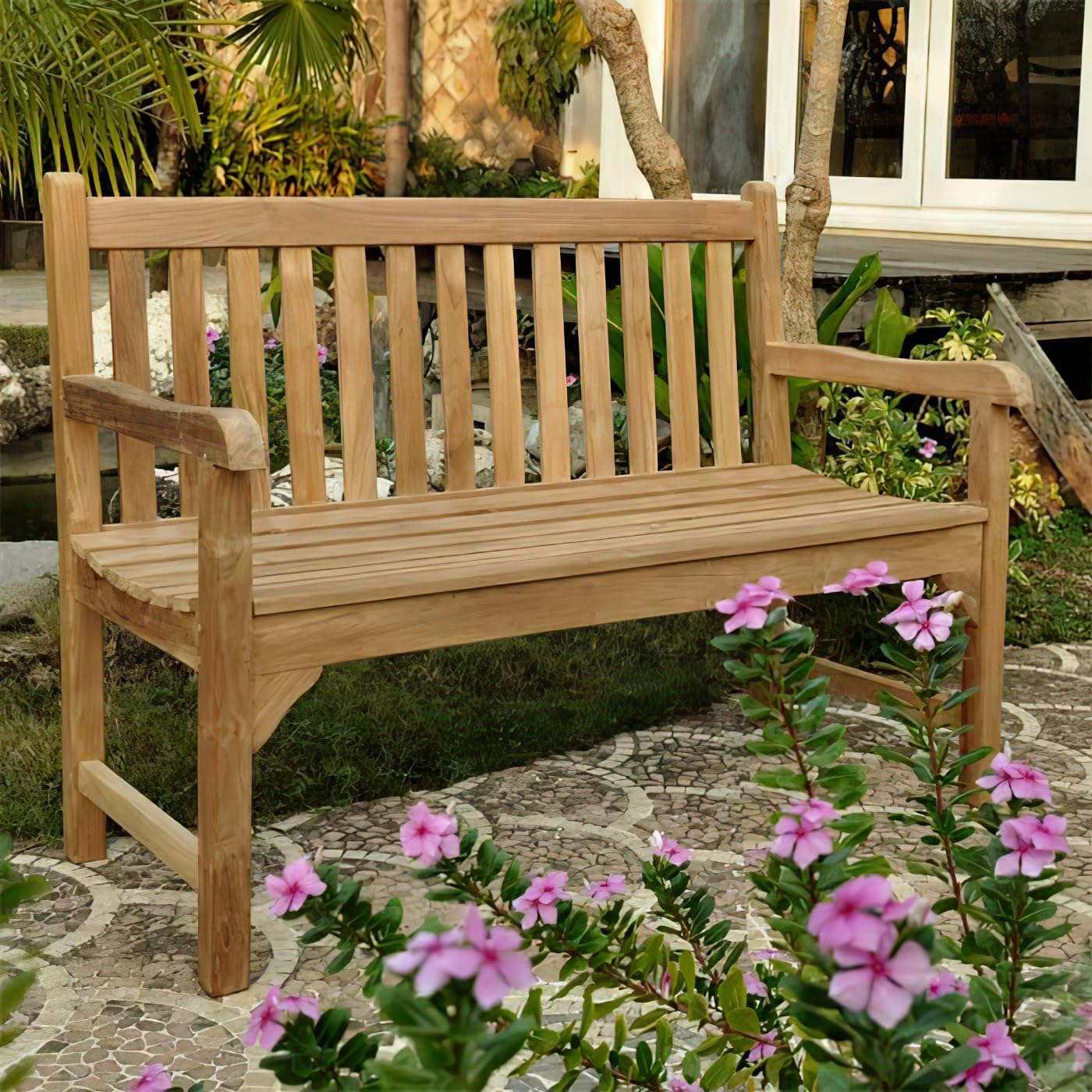 2 Seater Teak Garden Bench 120cm Wooden Patio Park Seat