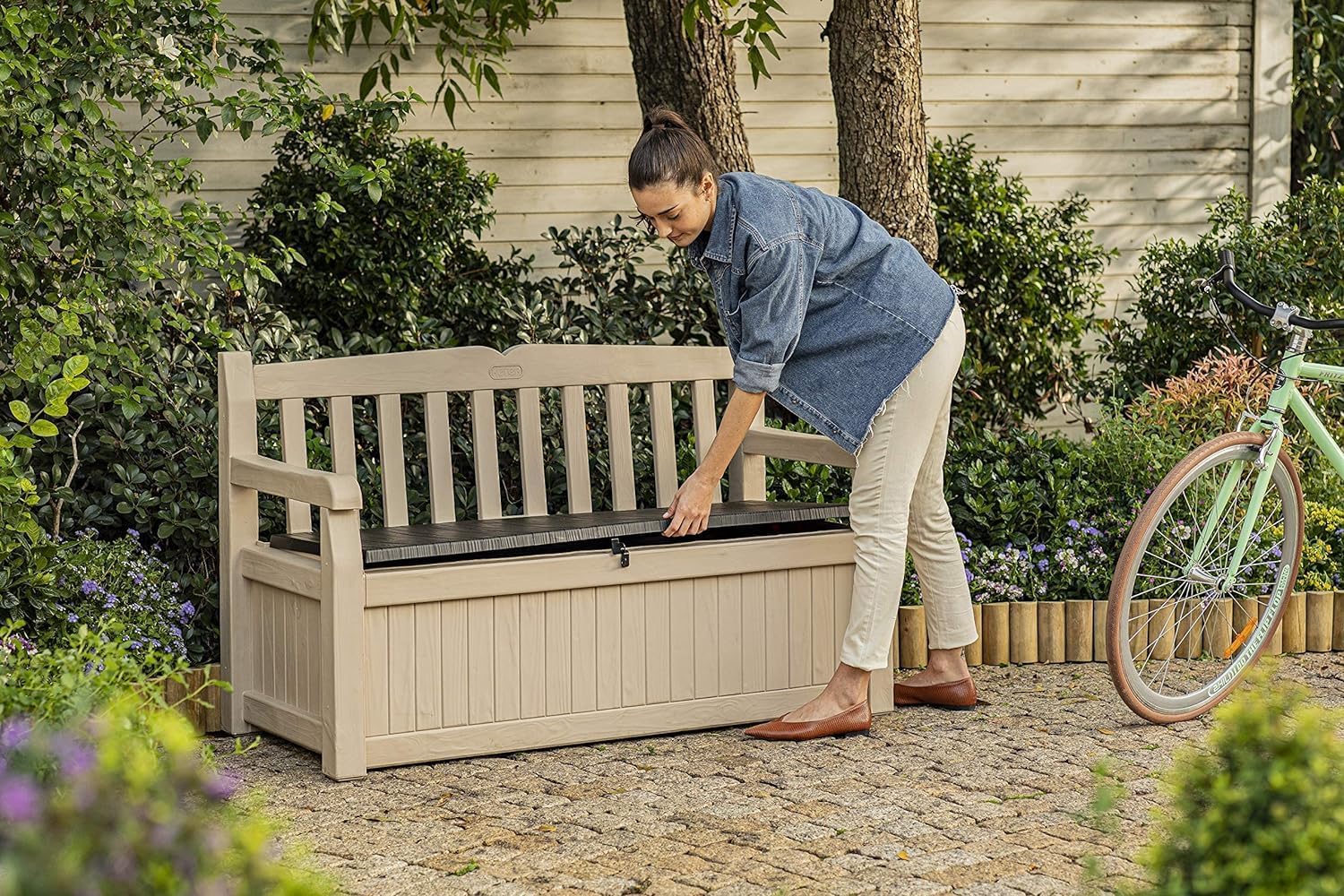 Outdoor Garden Storage Bench 265L Deck Box Seat Weatherproof Lockable