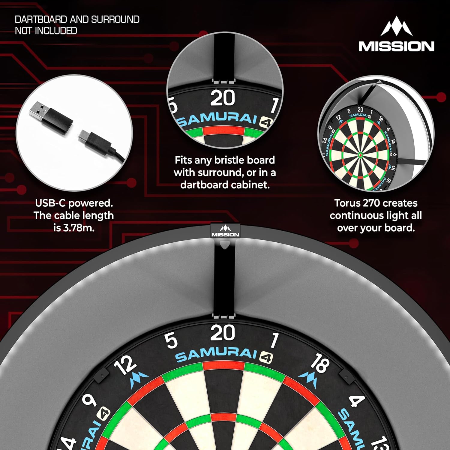 Dart Board LED Light 270 Degree Shadow Free Clip On System