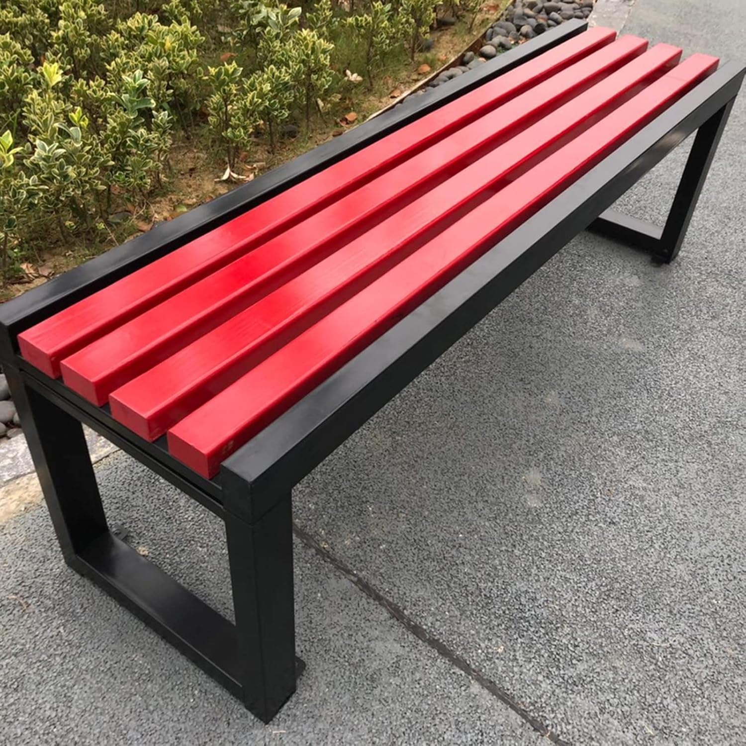 Weatherproof Outdoor Garden Bench Steel Plastic Wood Patio Seat 100x40x45cm