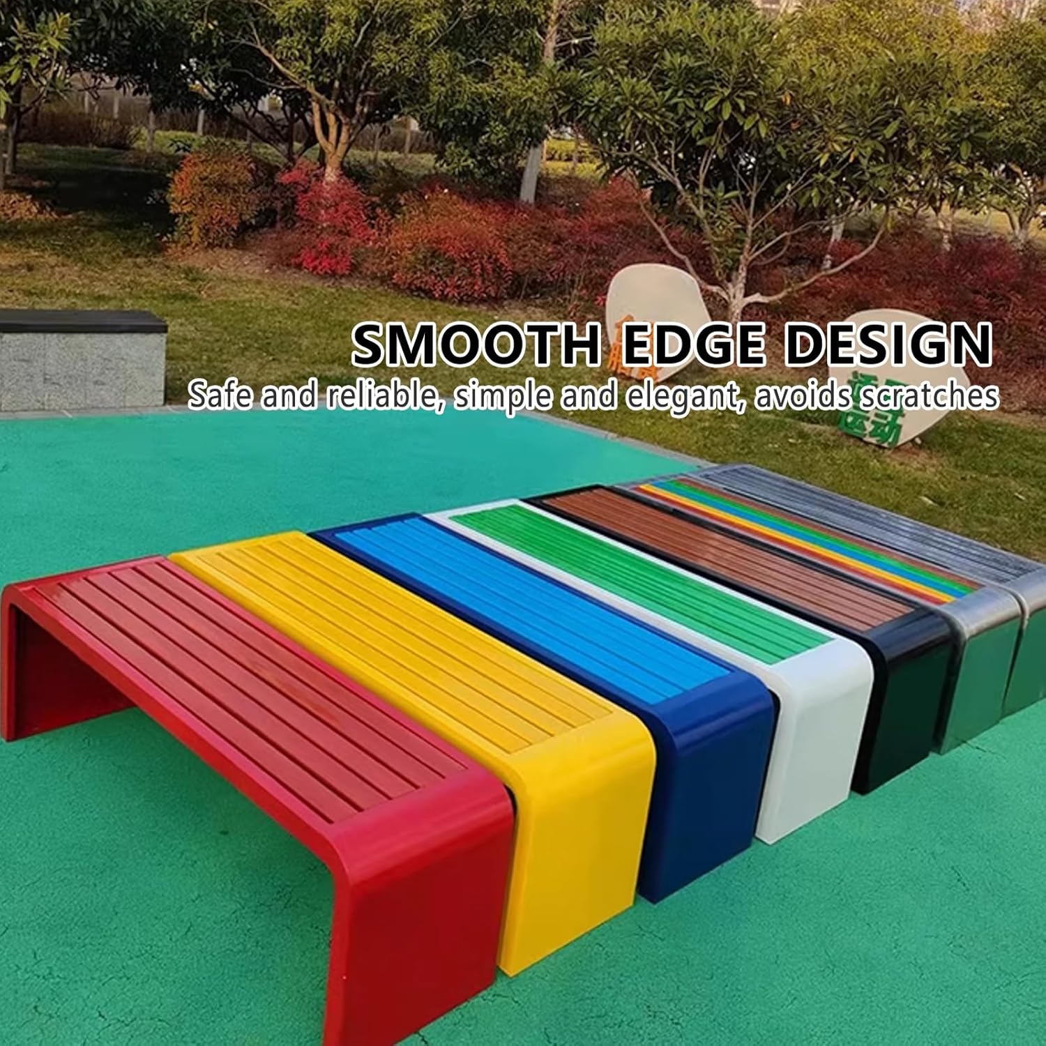 Curved Outdoor Garden Bench Wood Seat Steel Frame Backless 120cm