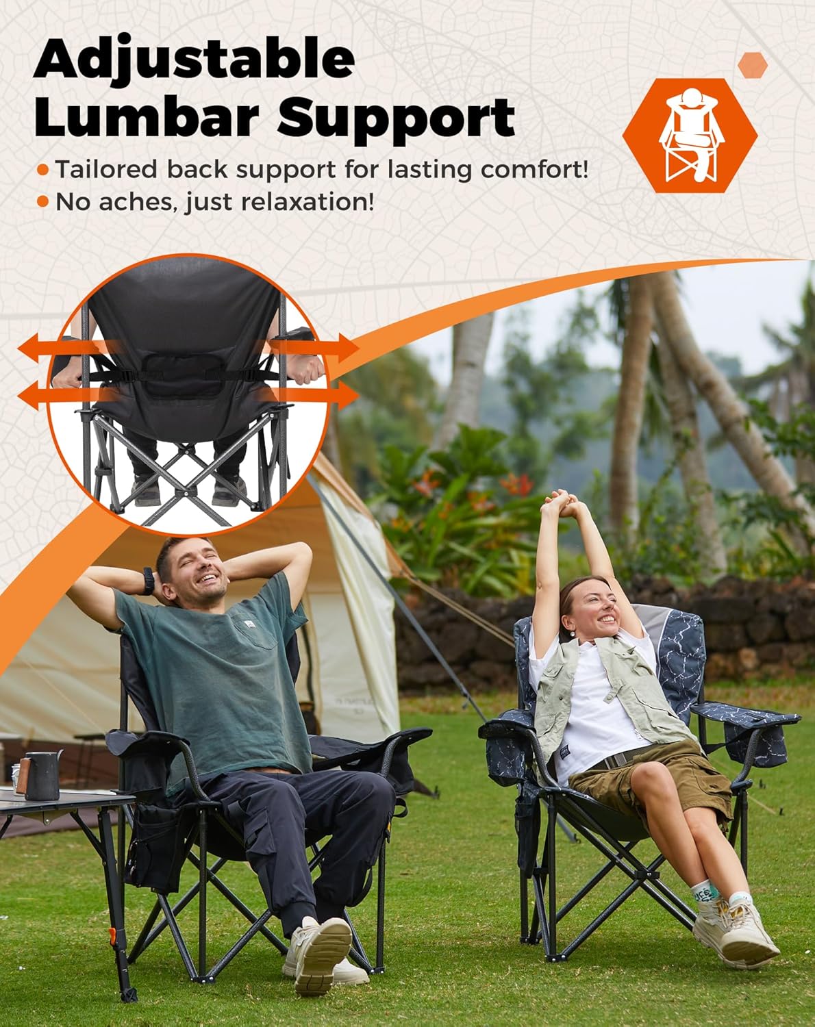 Oversized Camping Chair 205KG Cooler Lumbar