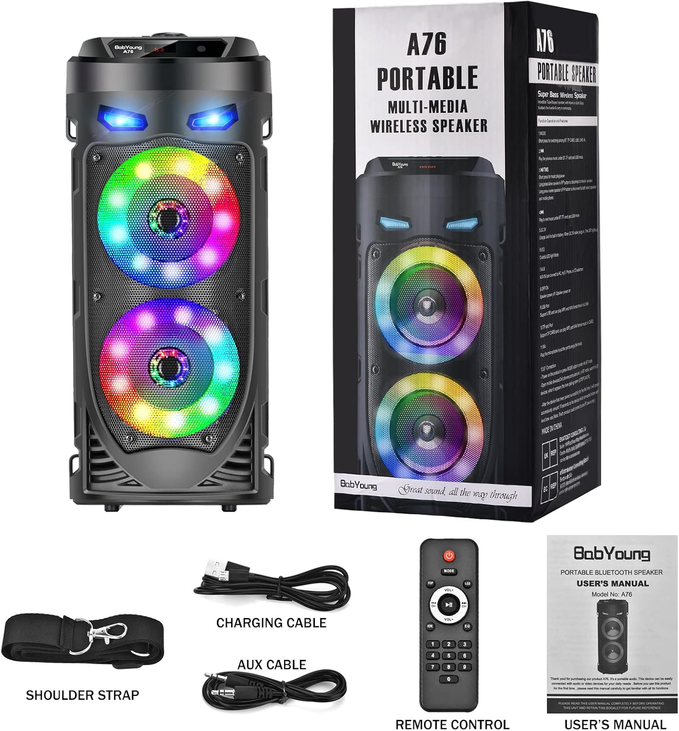 30W Bluetooth Speaker Portable LED Lights TWS AUX USB Loud