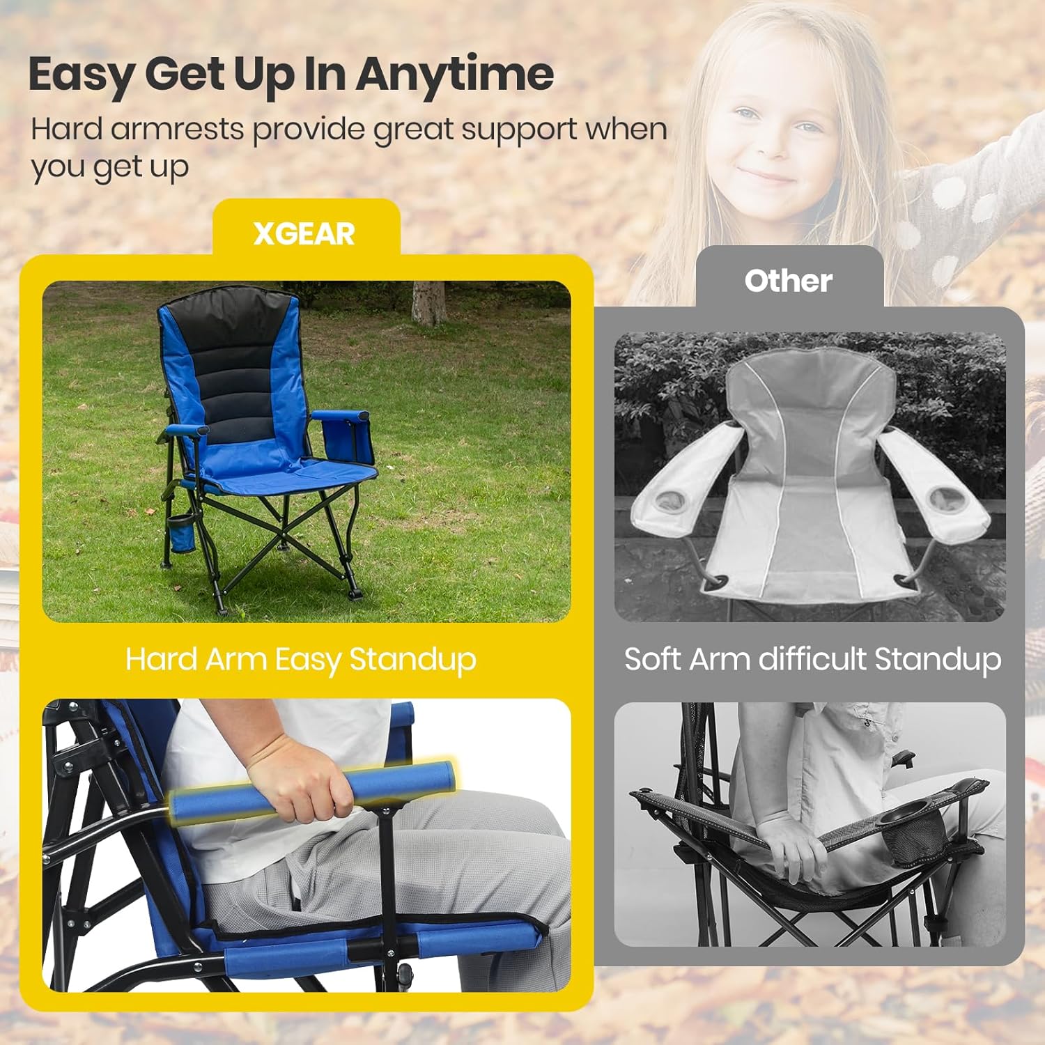 Adjustable Reclining Camping Chair with Lumbar Support Blue