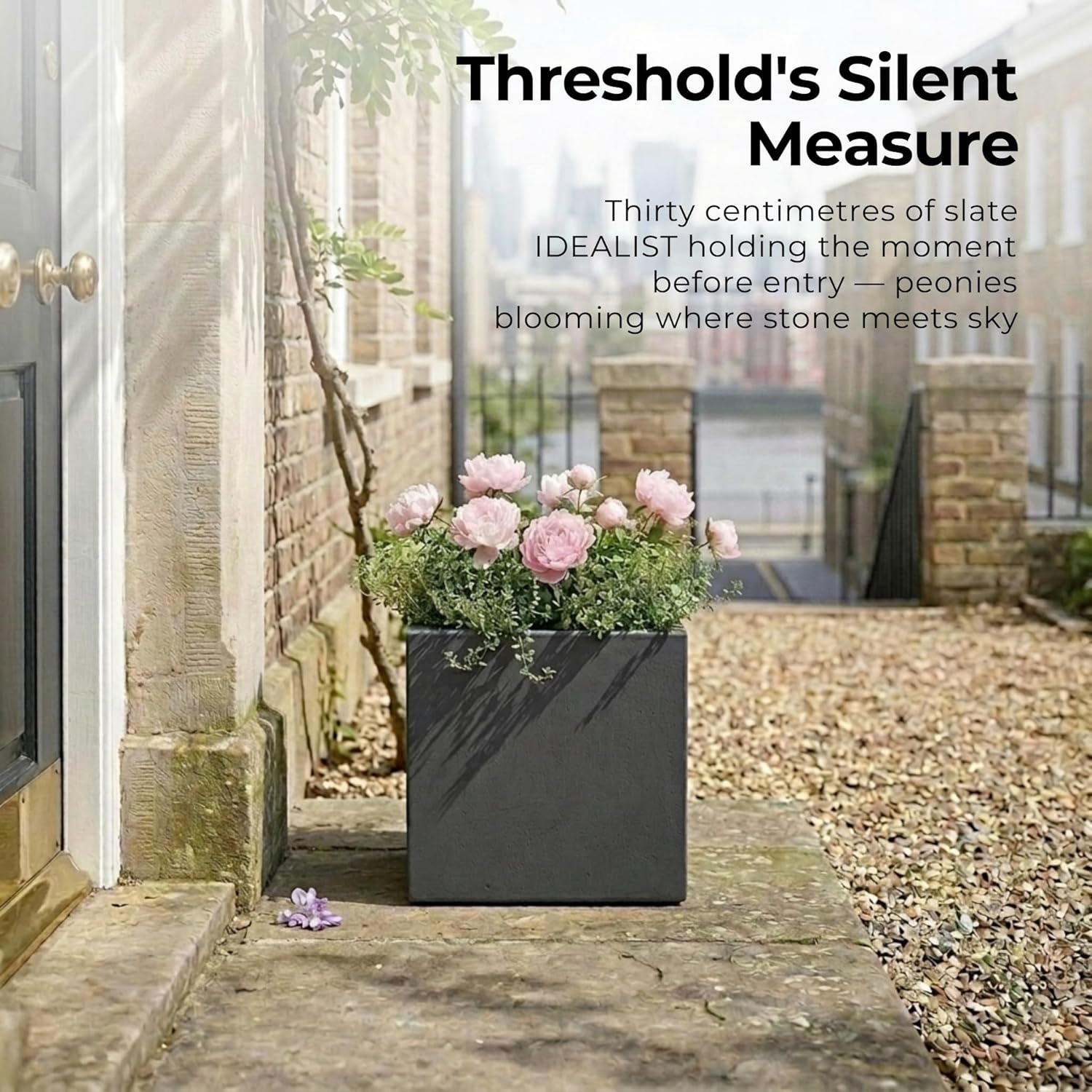30cm Dark Grey Square Planter Stone Effect Garden Pot Drainage