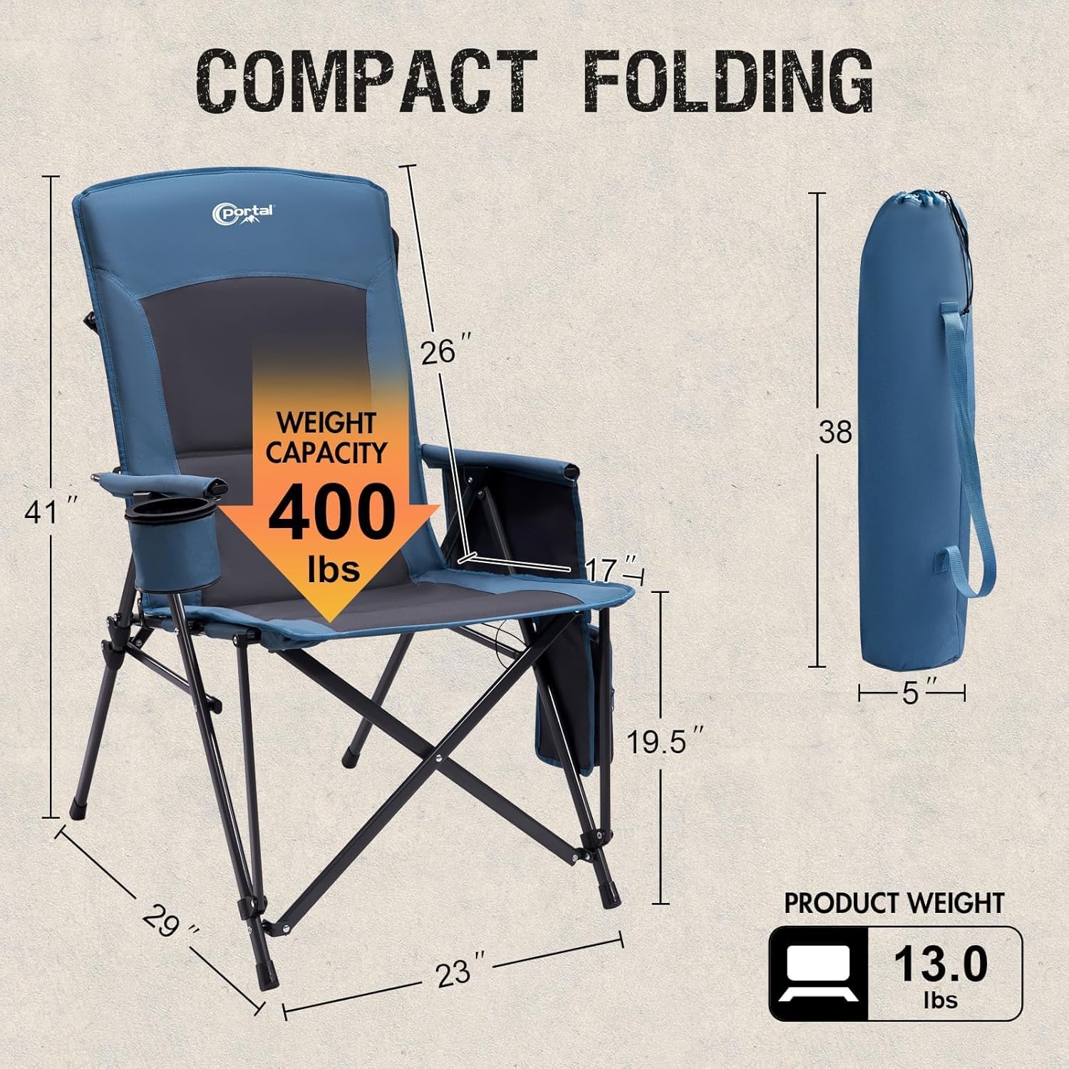 Heated Camping Chair 180kg High Back Folding Chair Blue