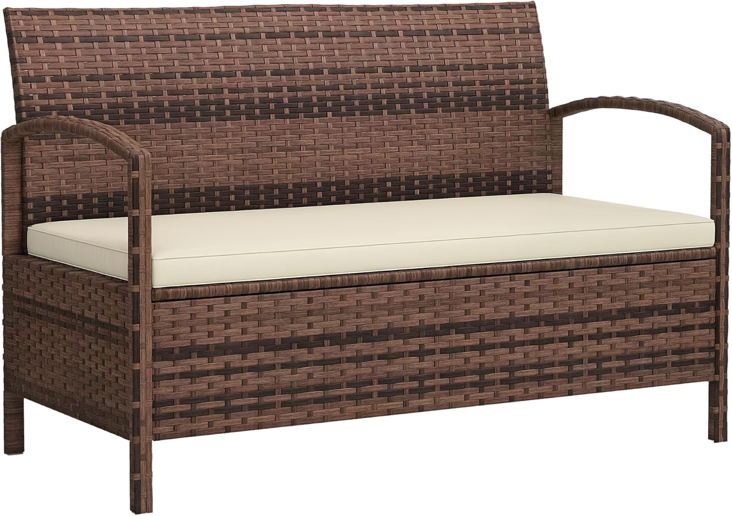 Rattan Garden Storage Bench 2 Seater with Cushion 125L Box