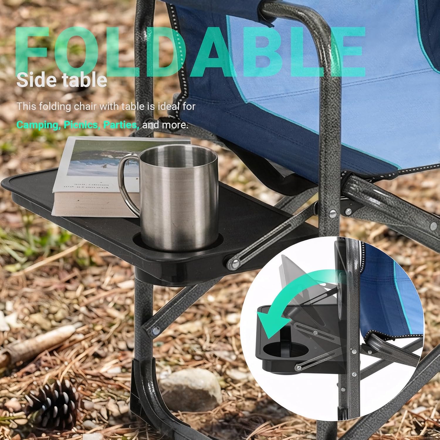 Heavy Duty Folding Camping Chair 180kg Cooler Table Blue