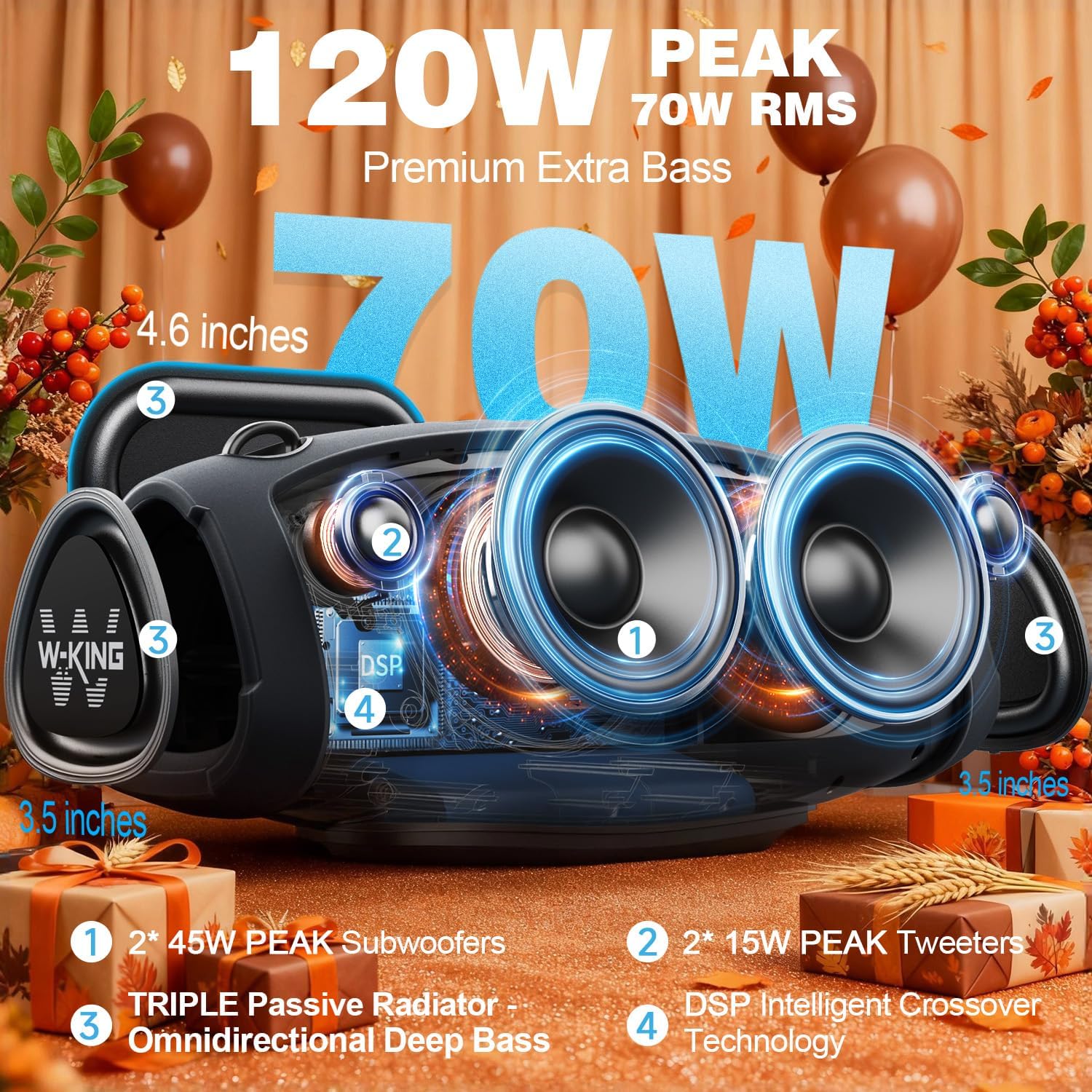 Bluetooth Speaker 120W Portable Loud Boombox Waterproof