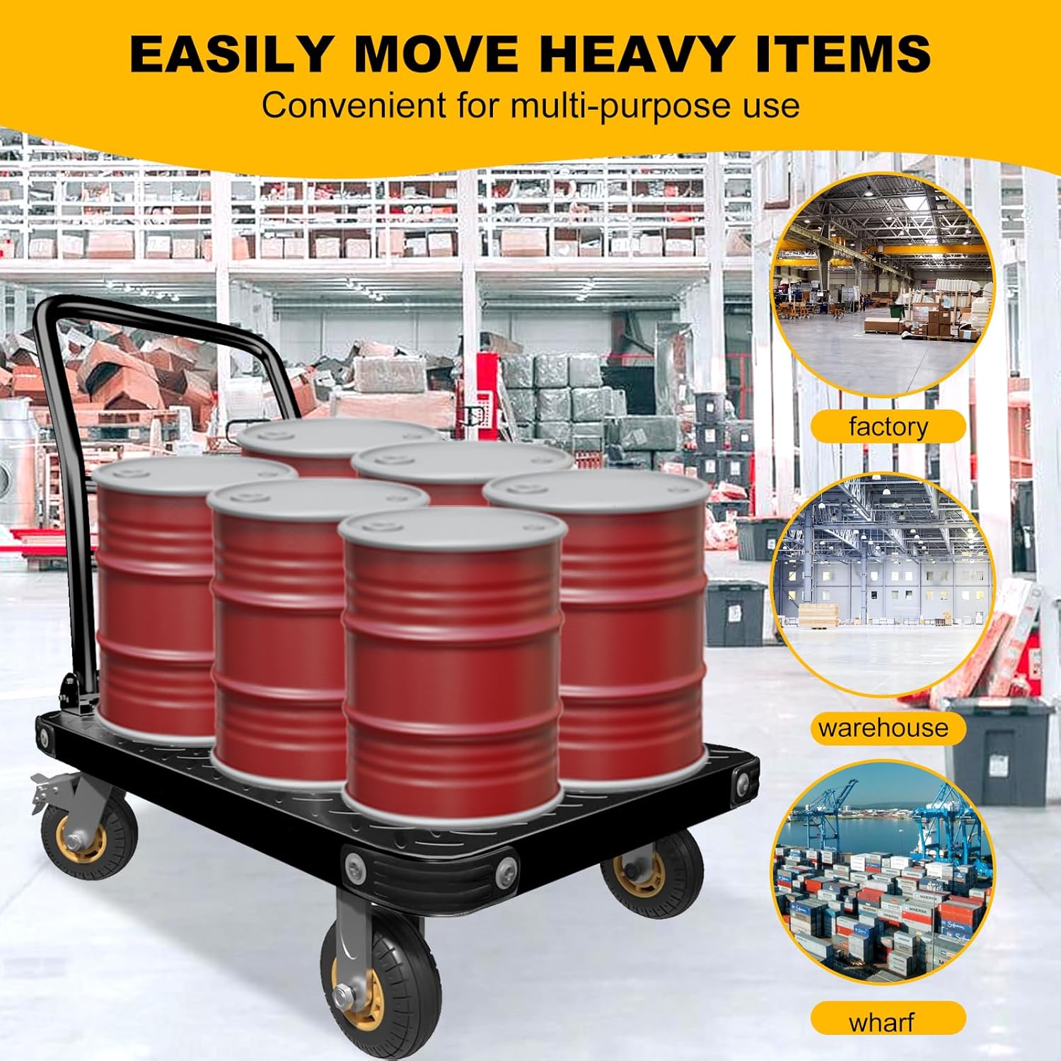 2000lbs Heavy Duty Platform Truck Flat Cart Steel Push Dolly Brake