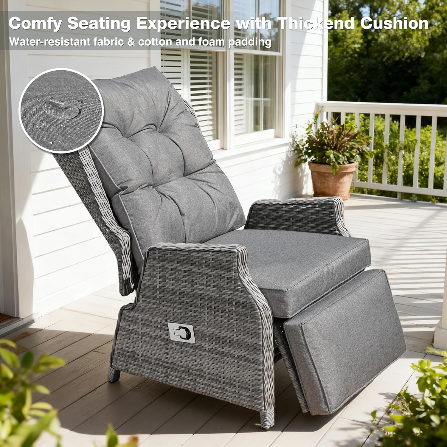 2 Piece Rattan Reclining Sun Lounger Set Table Grey