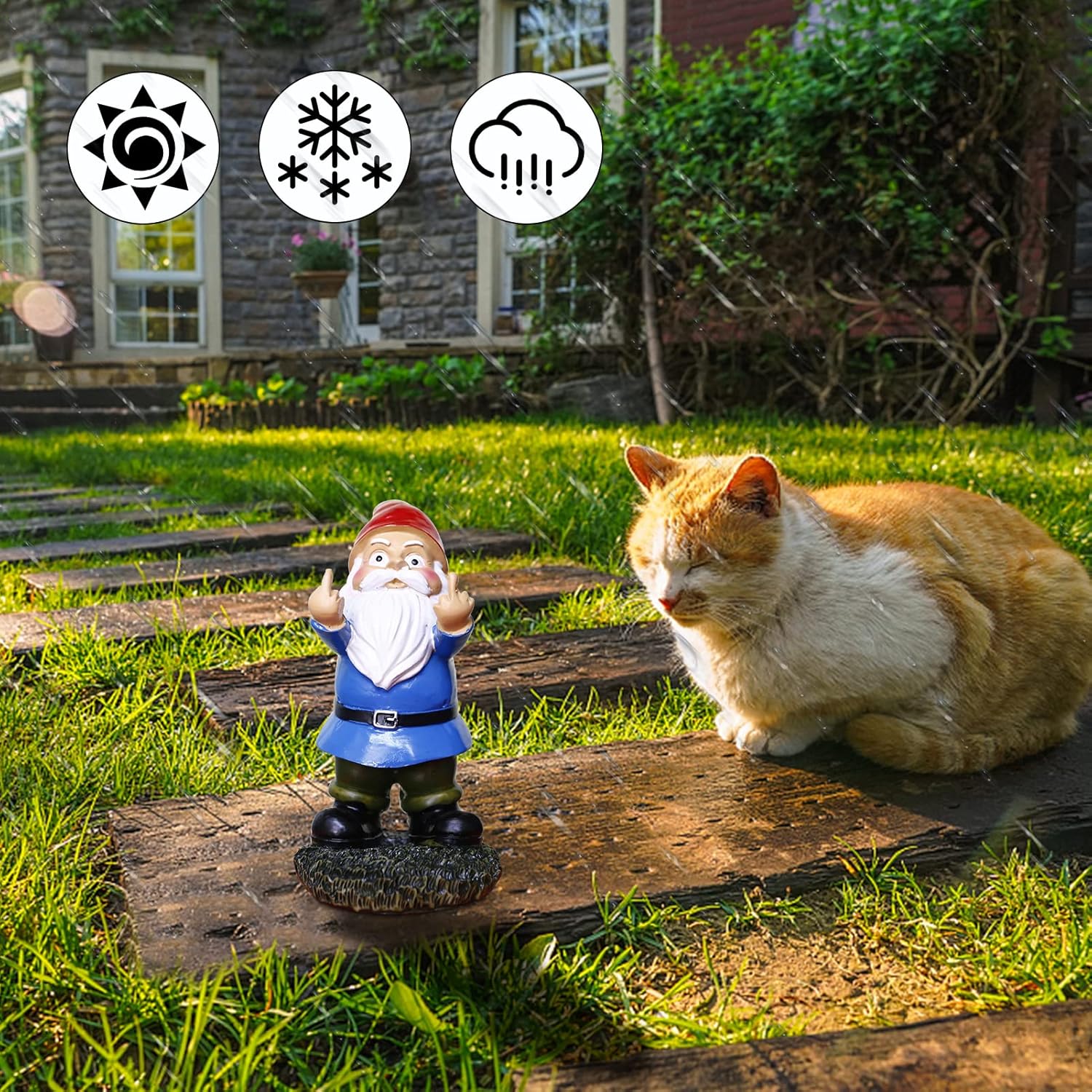 Funny Garden Gnome Middle Finger Statue Outdoor Naughty Decor