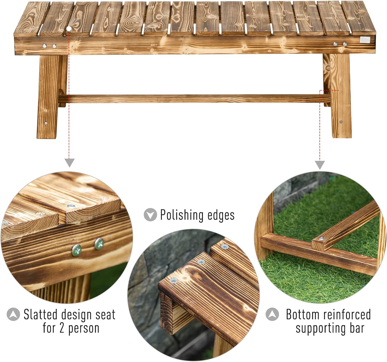 Backless Wooden Garden Bench 2 Seater Fir Wood Patio Seat