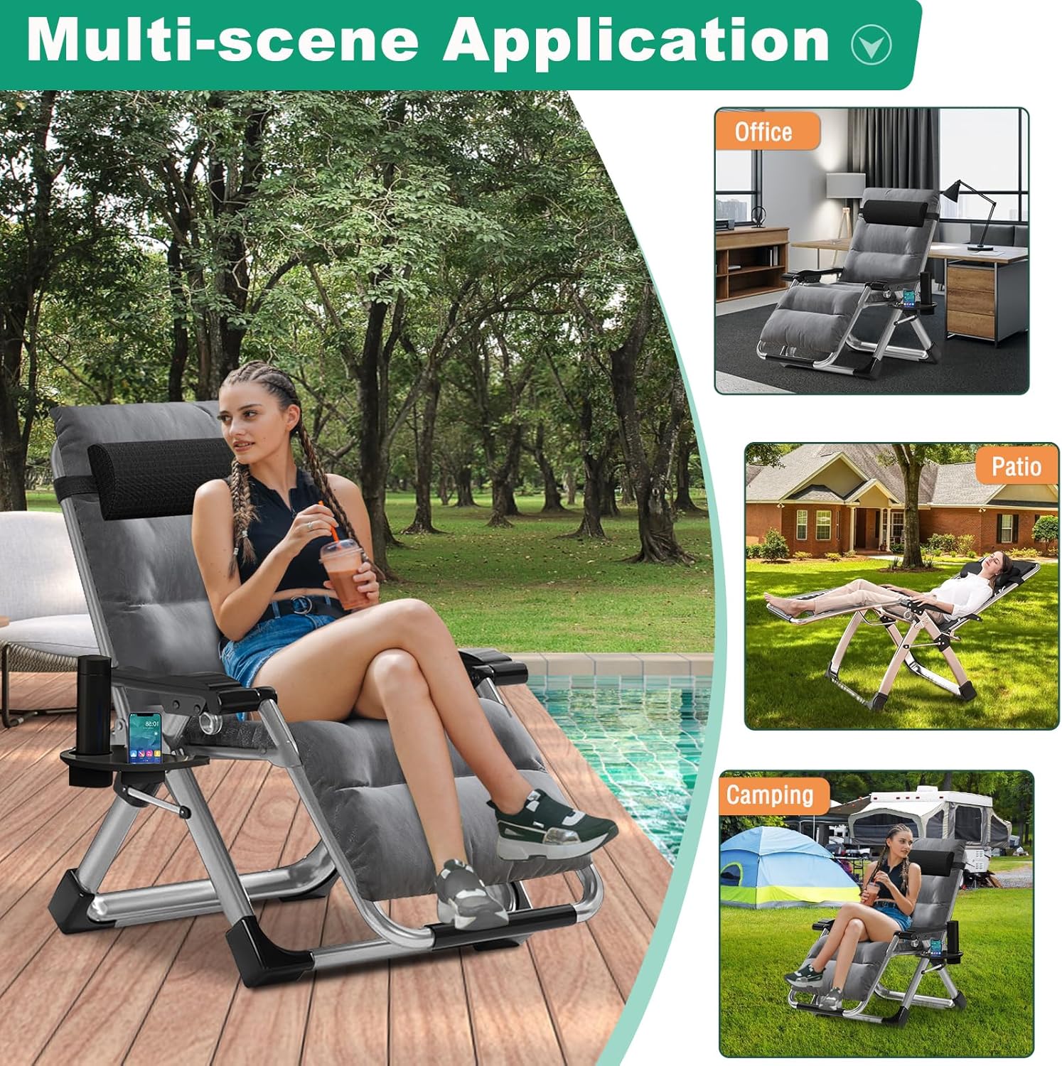 Zero Gravity Recliner Chair Folding Garden Lounger 200kg Grey
