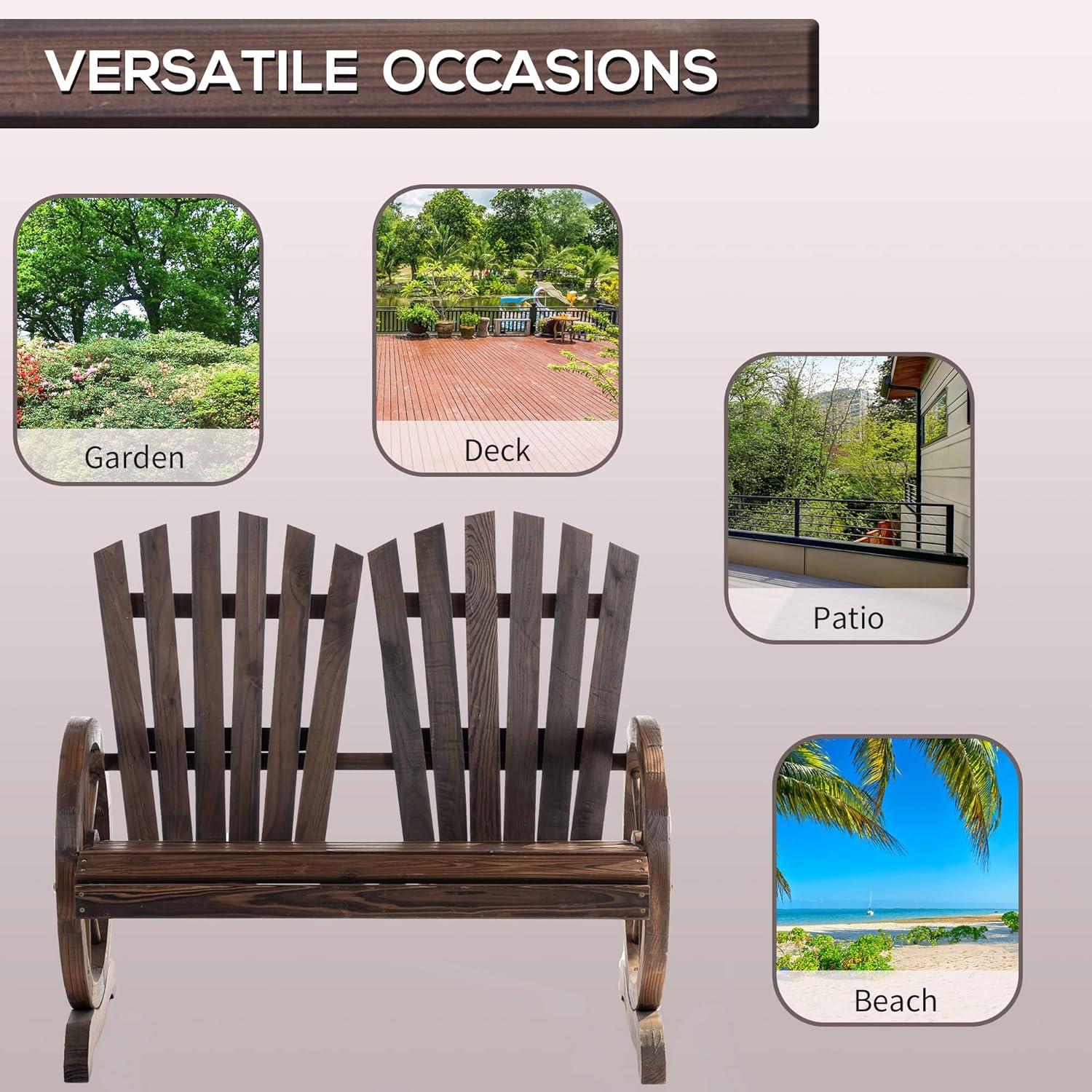 Adirondack 2 Seater Wooden Garden Bench Wagon Armrests