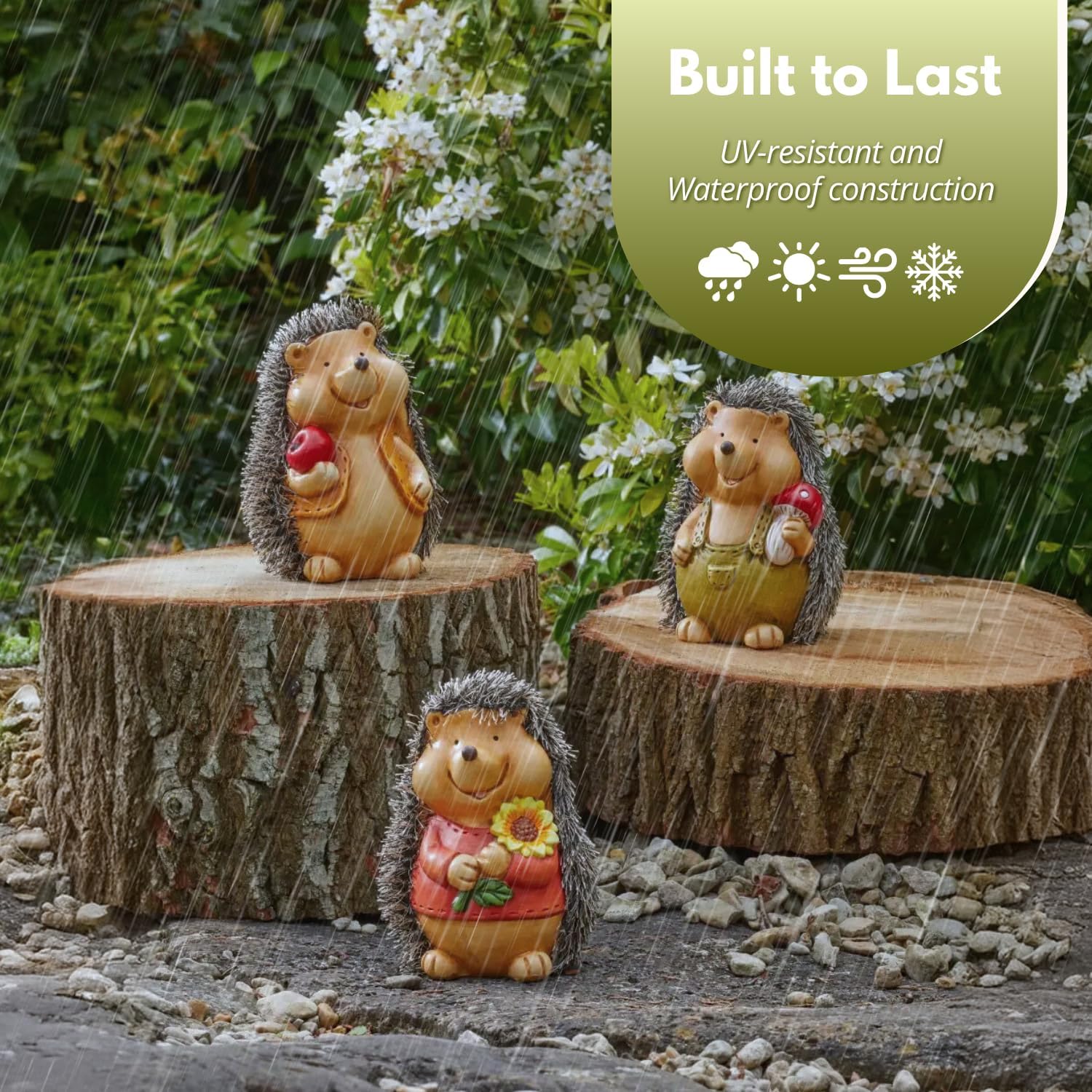Hedgehog Garden Ornaments Set of 3 Resin Outdoor Decor Hoglets