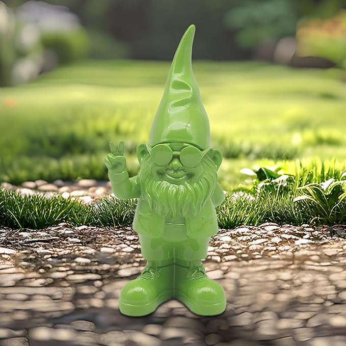 Peace Hand Gnome Statue Green 20cm Indoor Outdoor Home Decor