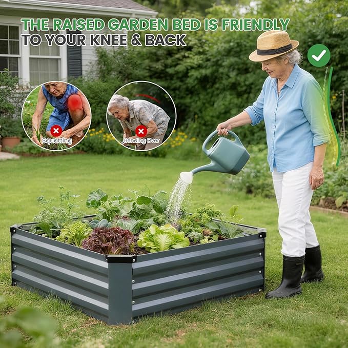Set of 2 Metal Raised Garden Beds 90x90cm Grey