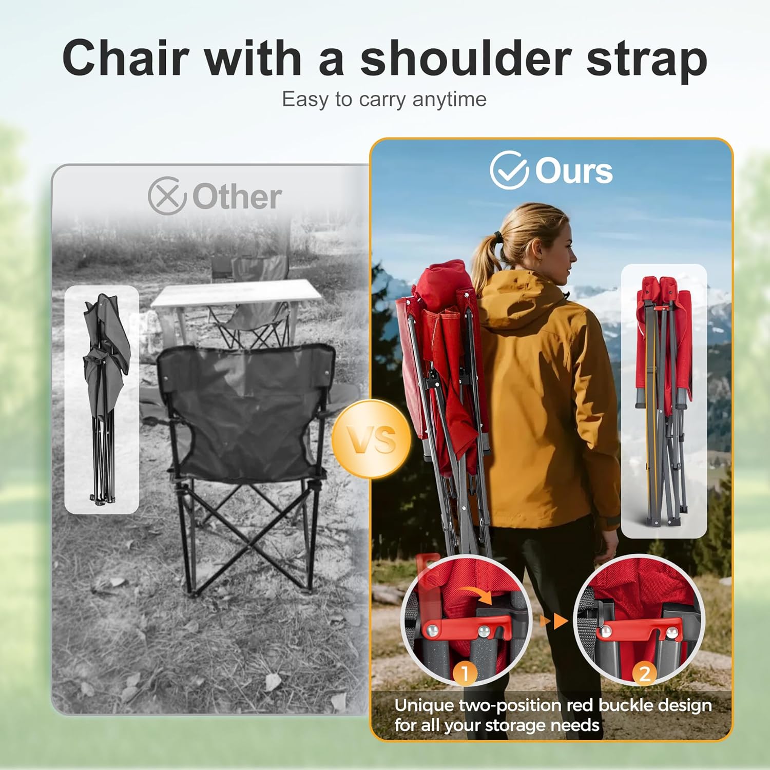 Set of 2 Oversized Camping Chairs 500LB High Back Red