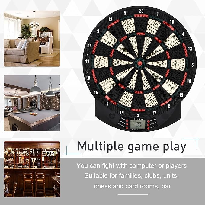 Electronic Dartboard Set LED Auto Scoring 27 Games 12 Darts