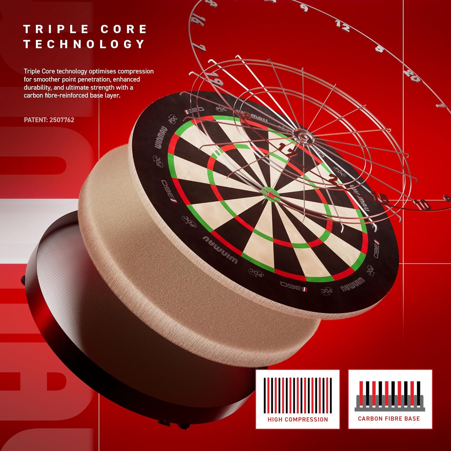 PDC Tournament Dart Board Triple Core Sisal Ultra Thin Wire Pro