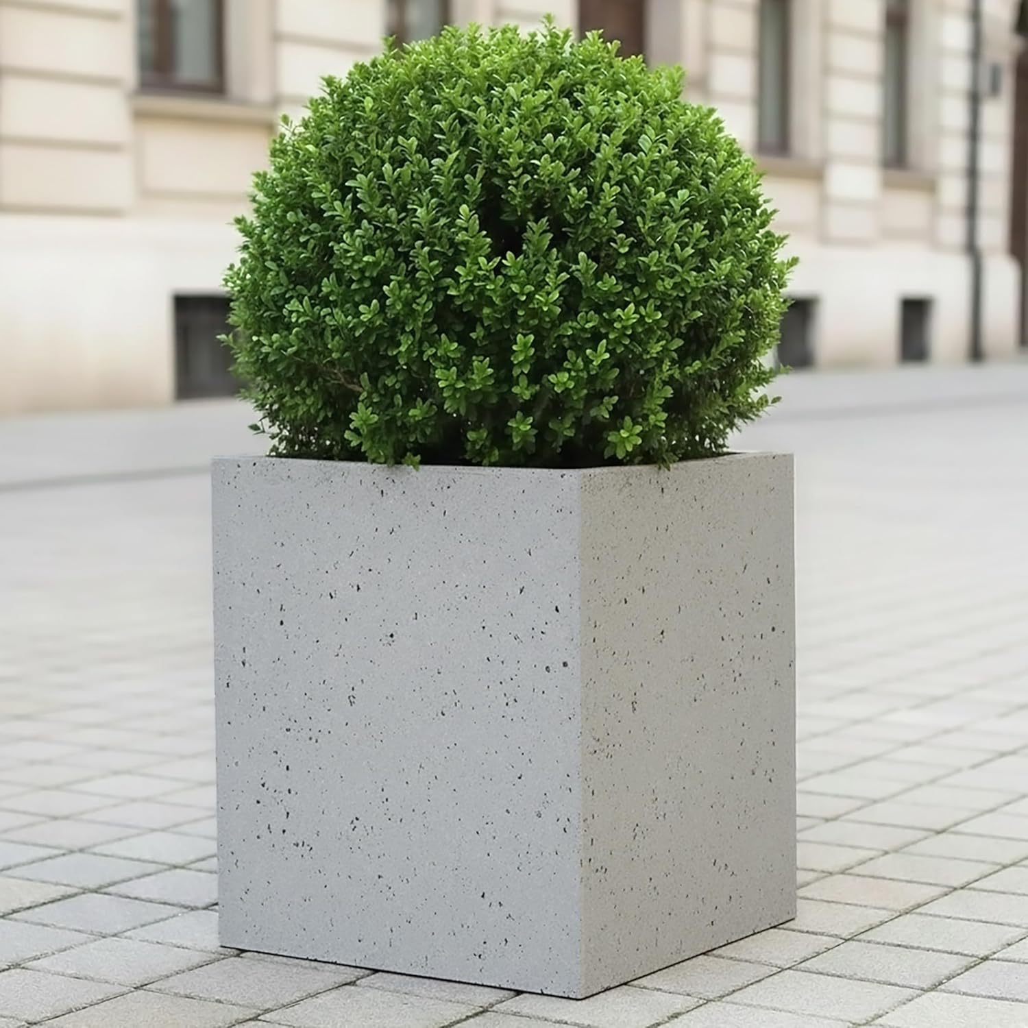 30cm Square Garden Planter Stone Effect Grey Plant Pot Drainage