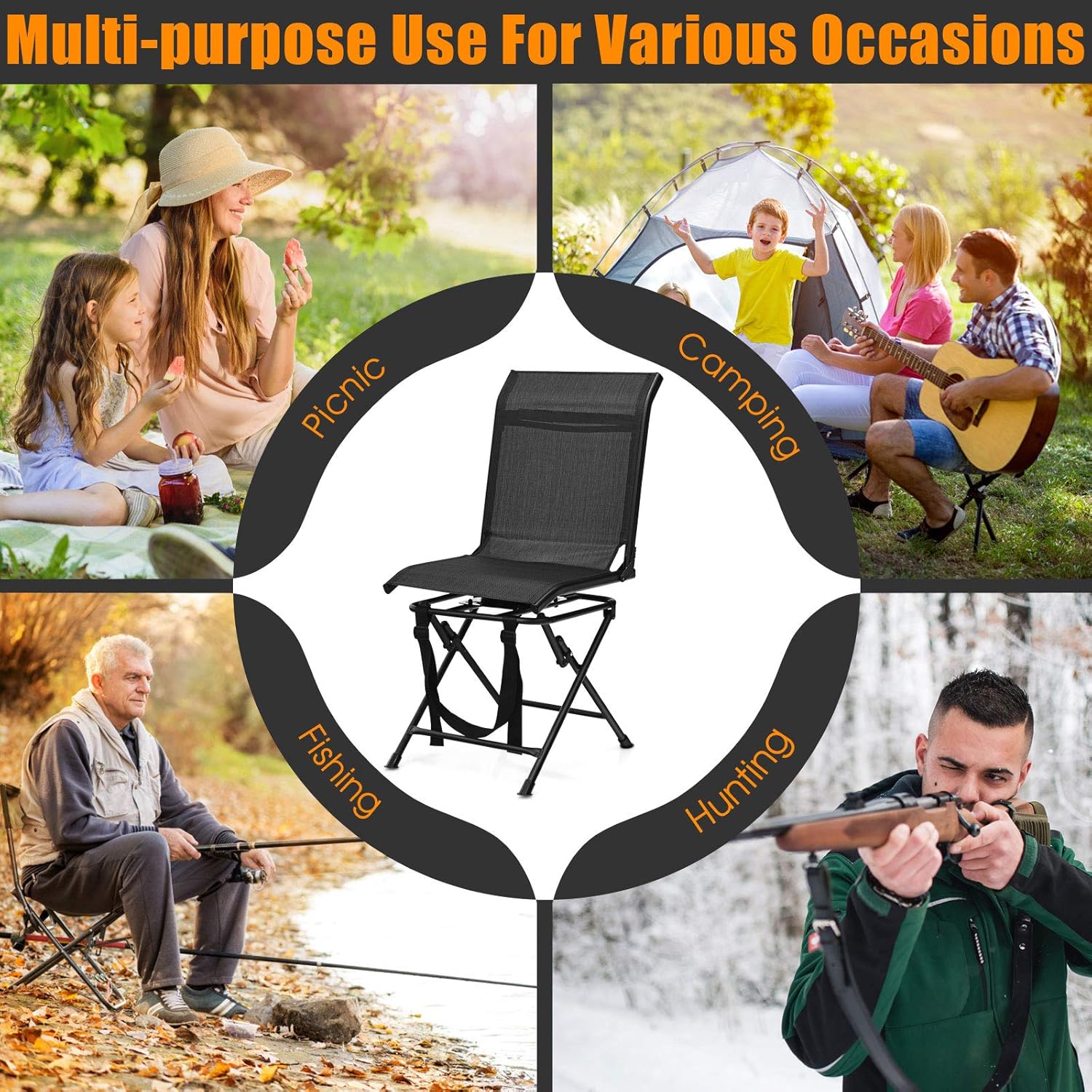 360 Swivel Folding Hunting Chair Mesh Back Portable Seat