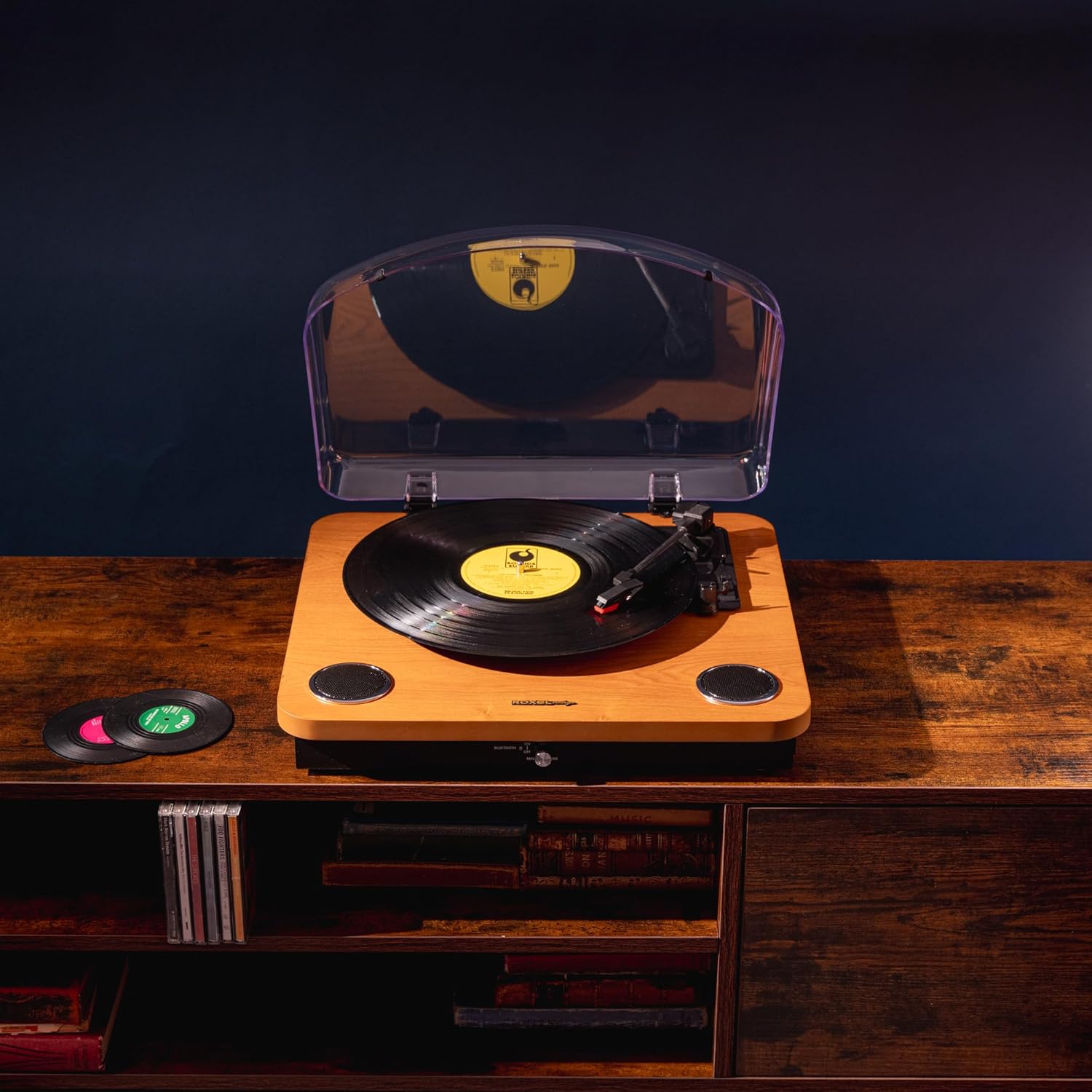 3-Speed Vinyl Turntable with Built-In Speakers, Bluetooth & USB Output