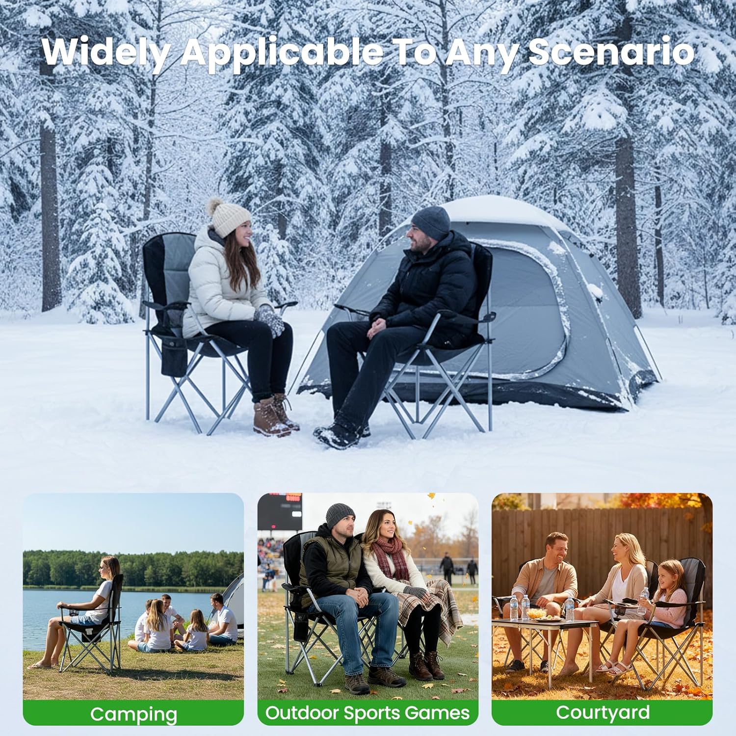 Heated Folding Camping Chair 180kg 3 Heat Levels Cup Holder