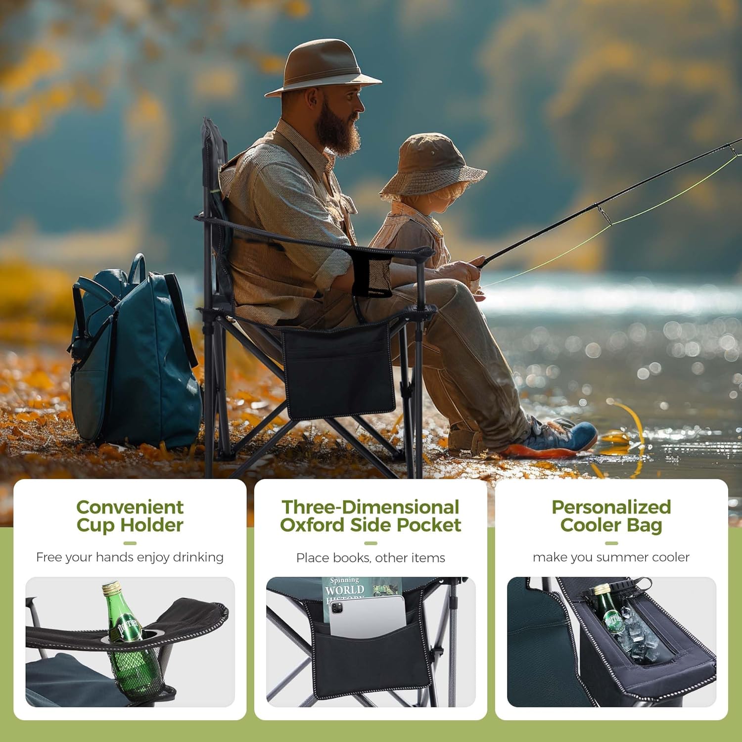 Oversized Camping Chair 200kg Cooler Bag Green