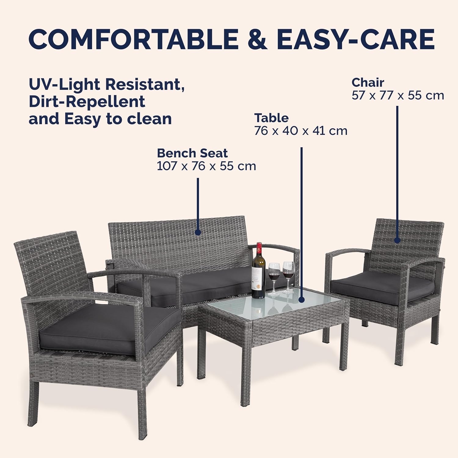 7pc Rattan Garden Furniture Set Patio Sofa Chairs Glass Table