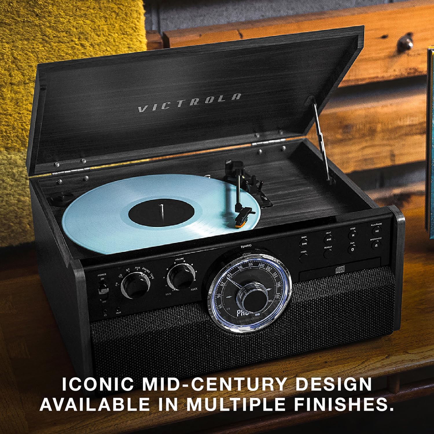 6 in 1 Wood Record Player Bluetooth CD Cassette Walnut
