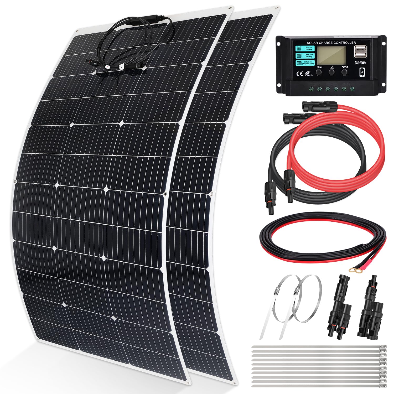 240W Flexible Solar Panel Kit 12V RV Boat Balcony Charger