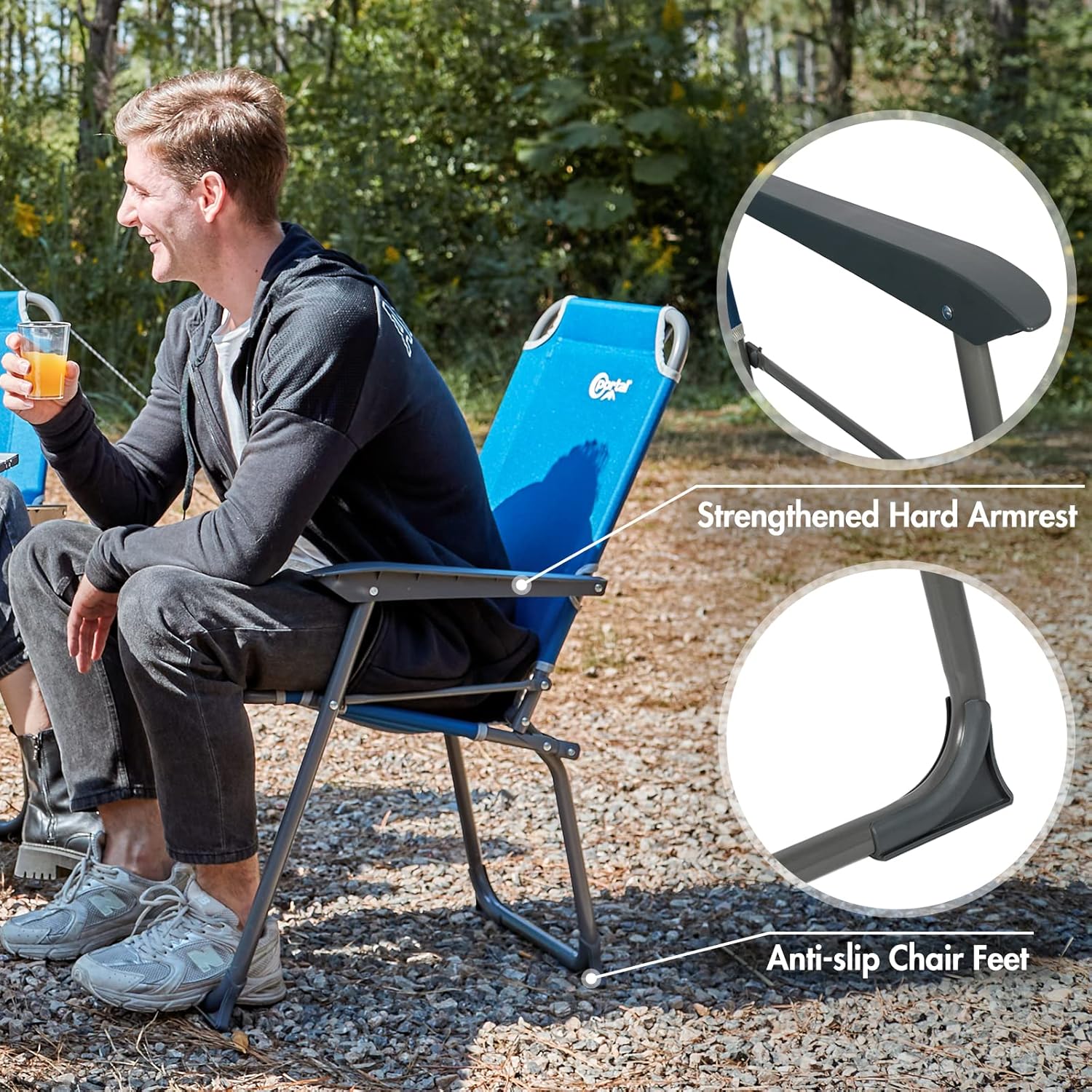 Portable Folding Camping Chair 150kg High Back Blue